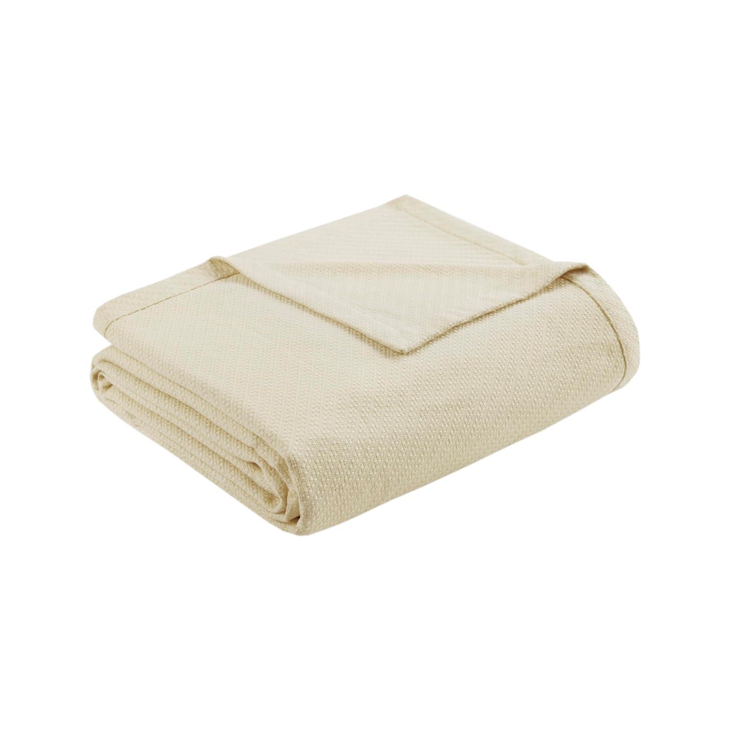 Bed Blanket Liquid Cotton Full/Queen Ivory: Madison Park, Machine Washable, No Fill Lightweight