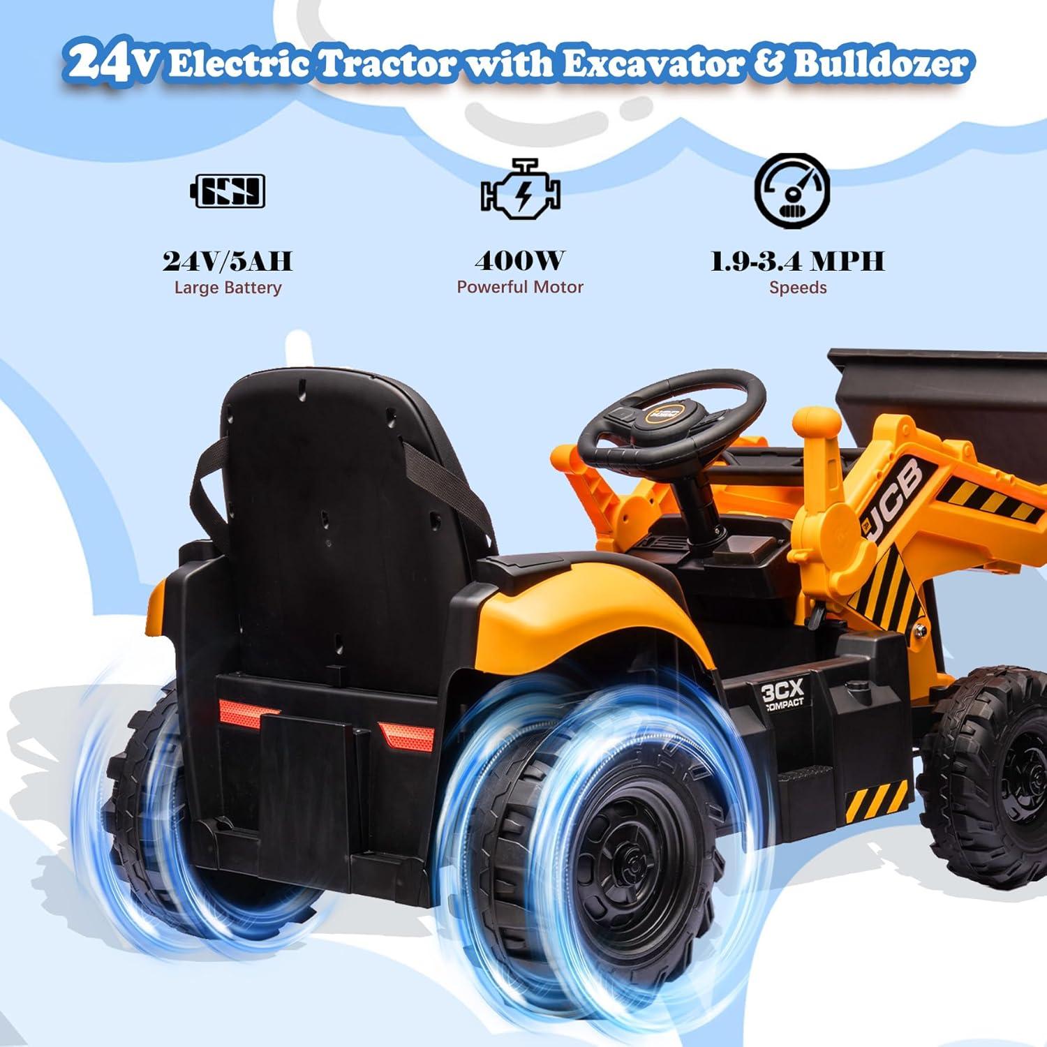 NEECHIPRO Licensed JCB Excavator Ride-on Tractor Toy Digger,24V 400W 3mph Toy Car for Children 3-6 Old, Yellow