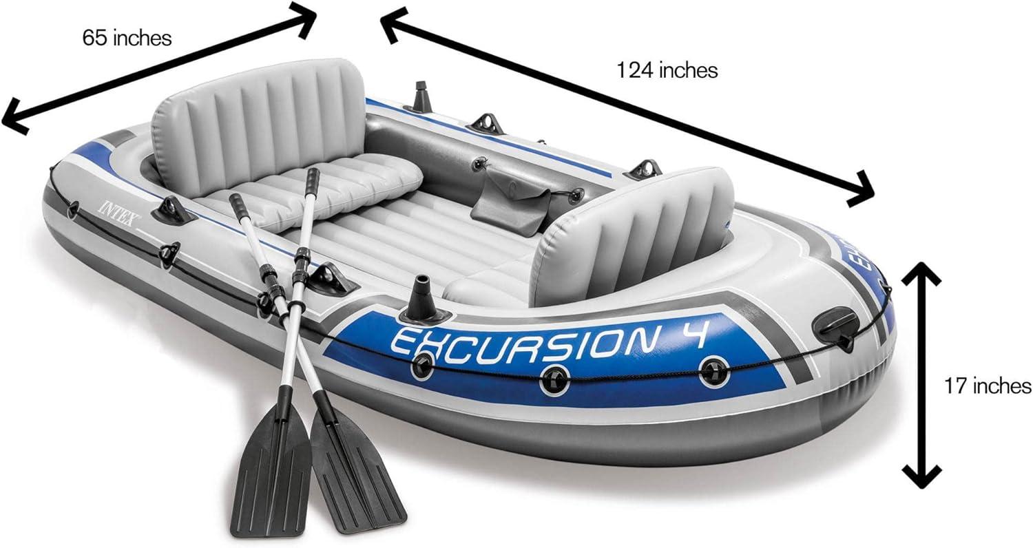 Intex Excursion 4 Inflatable Raft 4-Person 124x65 inches with Motor Mount Kit, Oars and Pump