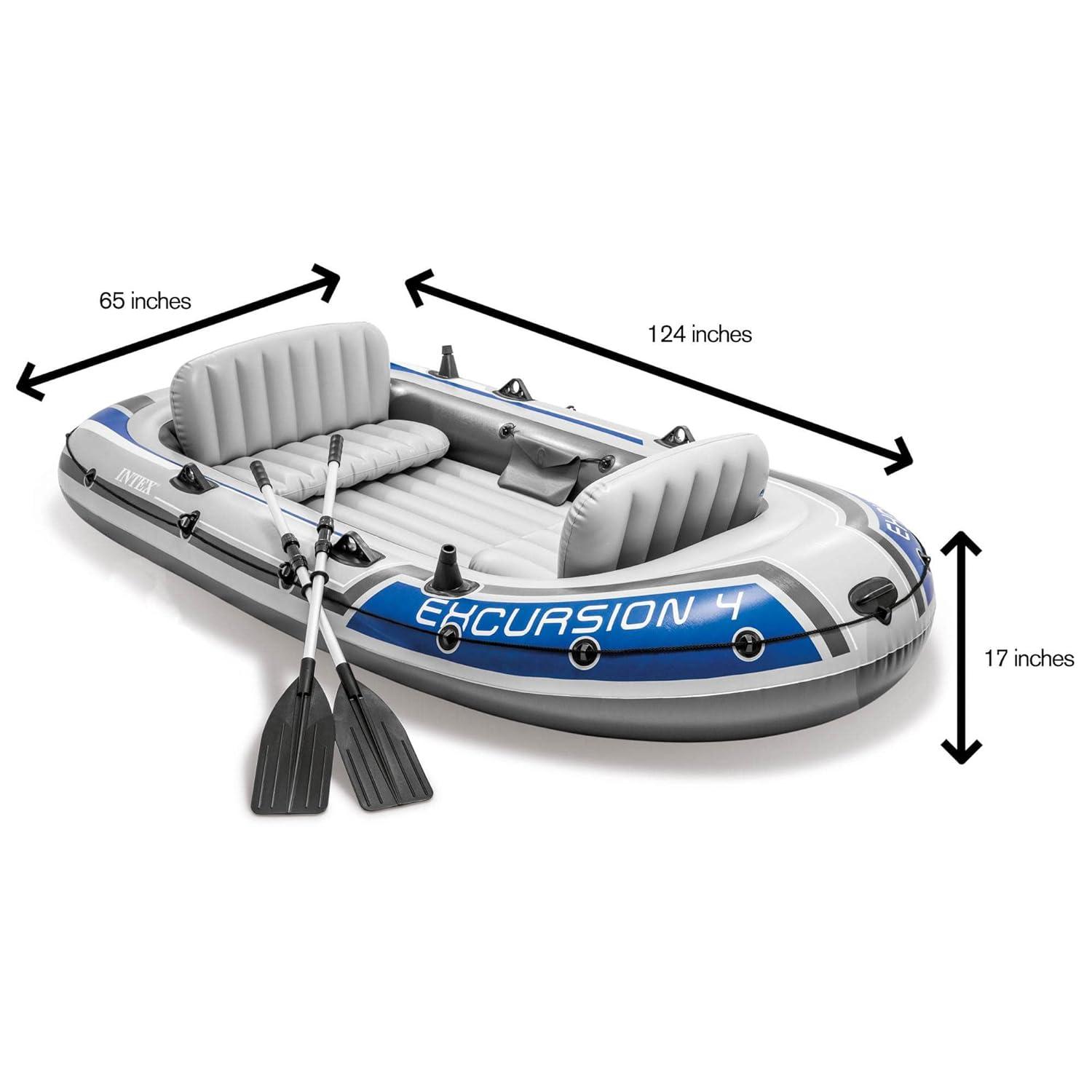 Intex Excursion 4 Inflatable Raft 4-Person 124x65 inches with Motor Mount Kit, Oars and Pump