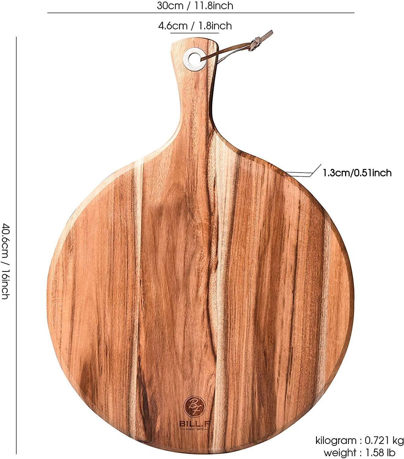 Acacia Wood Round Paddle Cutting and Serving Board with Handle