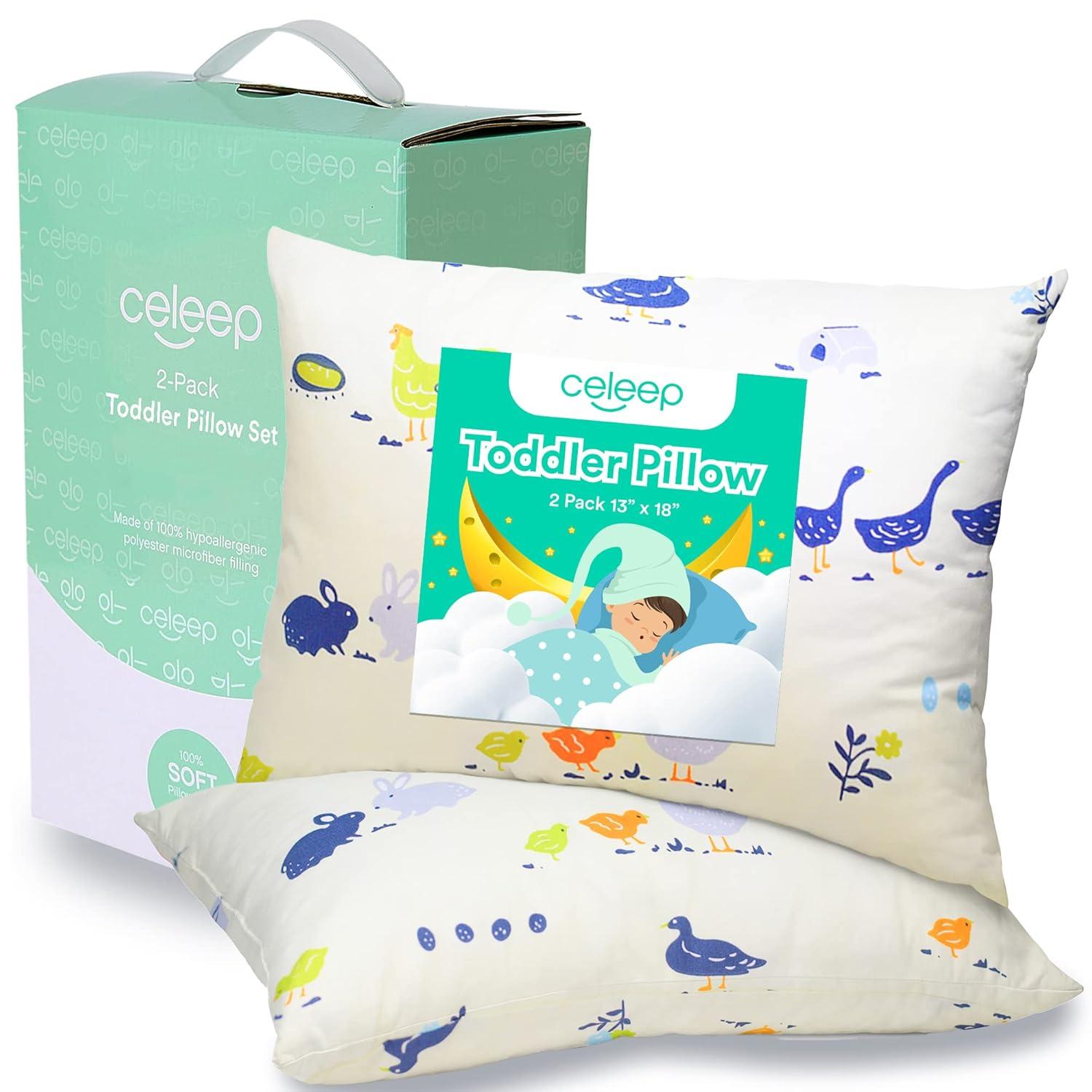 Soft Organic Cotton Toddler Pillow with Pillow Cases 13x18 Inches