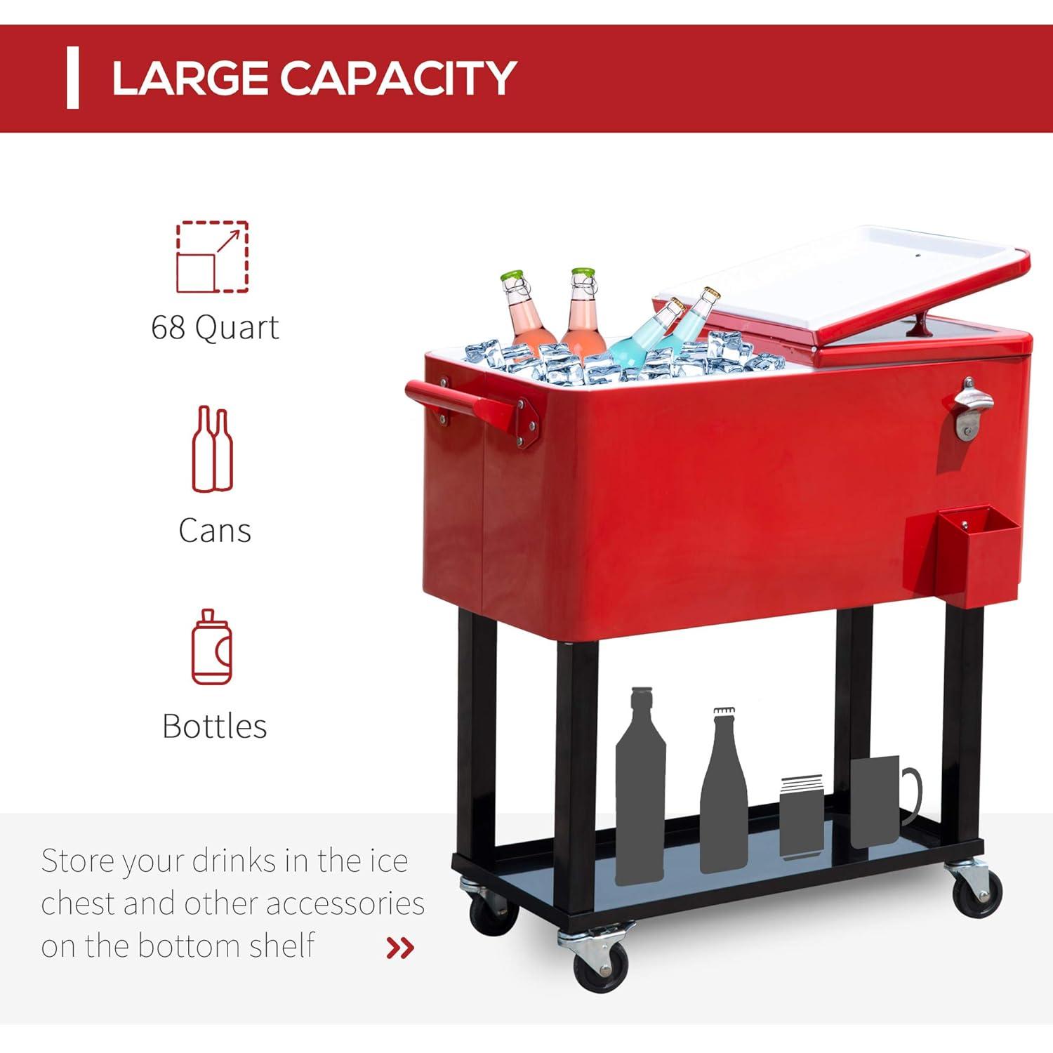 IRHOMA Outsunny 80 QT Rolling Cooling Bins Ice Chest on Wheels Outdoor Stand Up Drink Cooler Cart for Party
