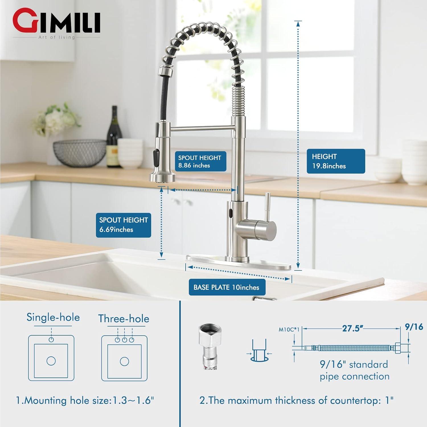 GIMILI Black and Gold Touchless Kitchen Faucet with Pull Down Sprayer Motion Sensor Smart Hands-Free Activated Single Hole Spring Faucet for Kitchen Sink