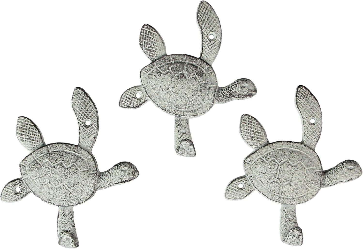 Chesapeake Bay Ltd 6 inch White Cast Iron Sea Turtle Wall Hook Towel Rack (Set of 3)