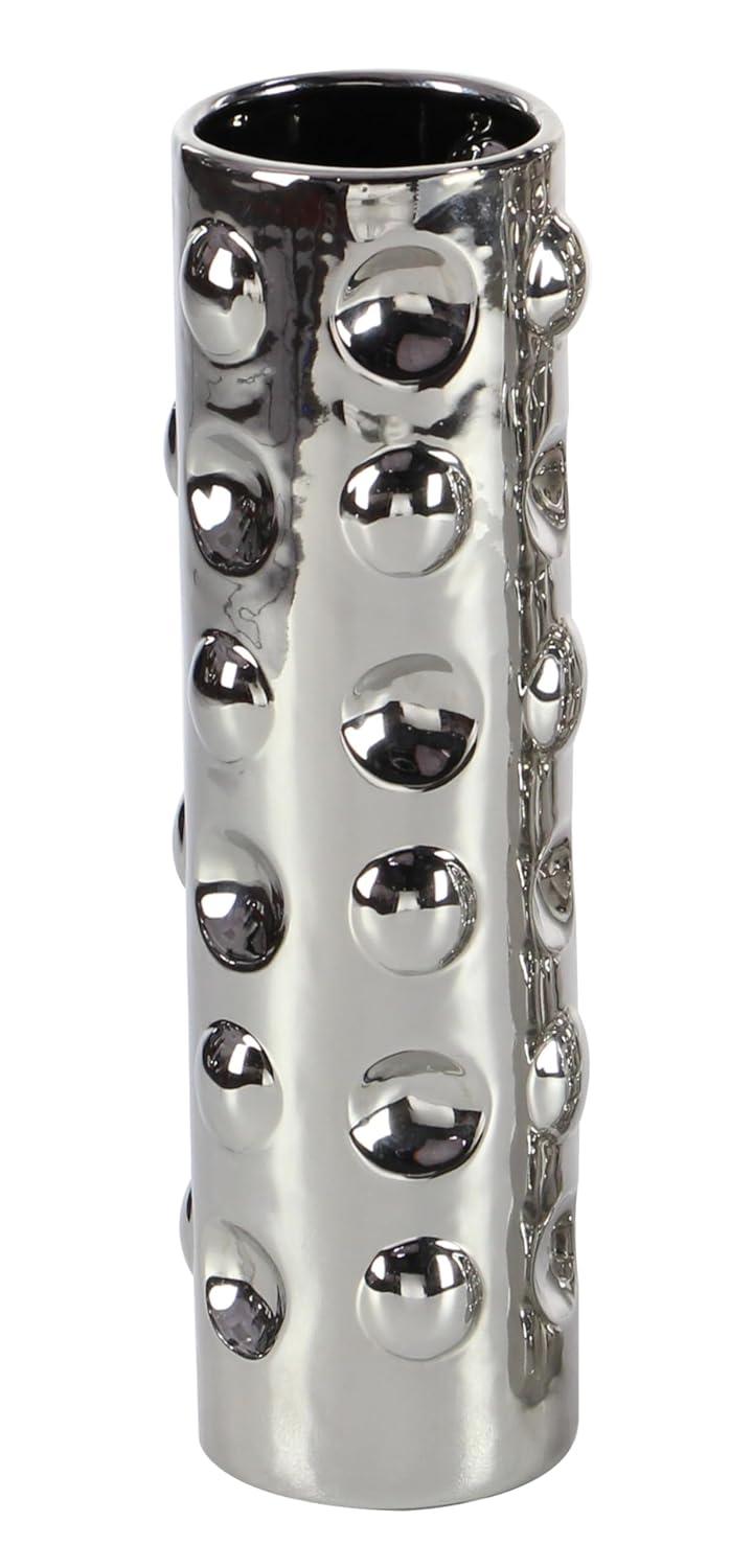 DecMode 4"W, 12"H Silver Ceramic Vase with Varying Patterns, Set of 3