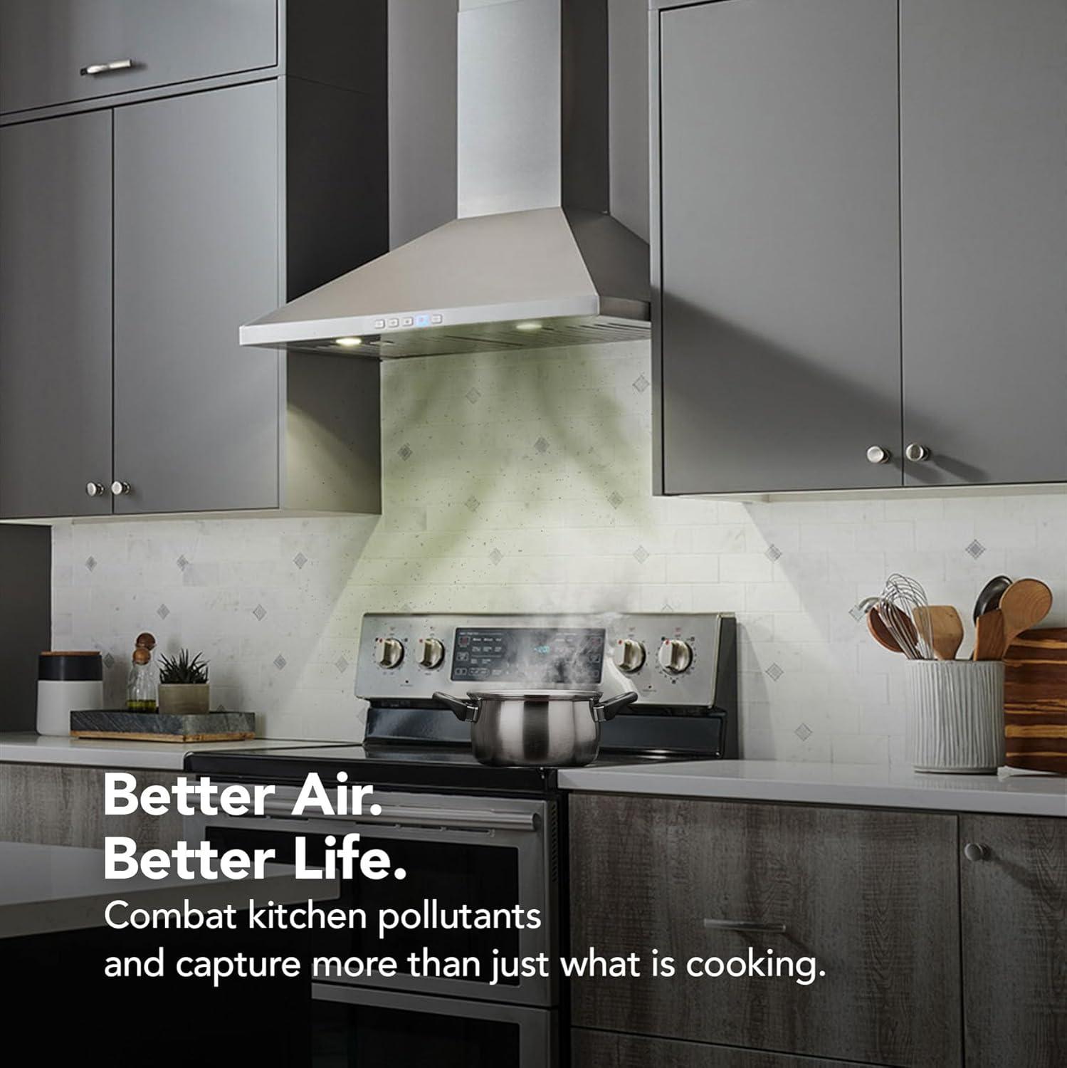 Broan-NuTone 24" Pyramidal Chimney Range Hood with LED Lighting, Convertible Wall-Mount Kitchen Chimney Vent Hood, 450 Max CFM, Stainless Steel