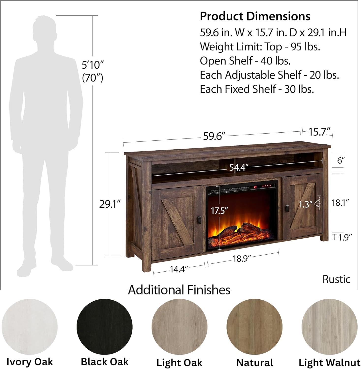 Farmington Natural Wood Electric Fireplace TV Console with Cabinets