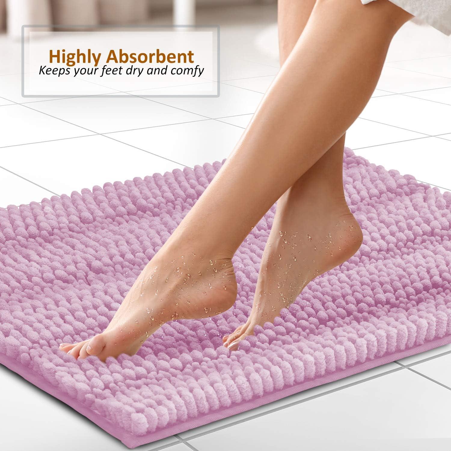 Hearth & Harbor 3 Piece Striped Bathroom Rug set, Ultra Soft Chenille Bathroom Rugs - Lilac