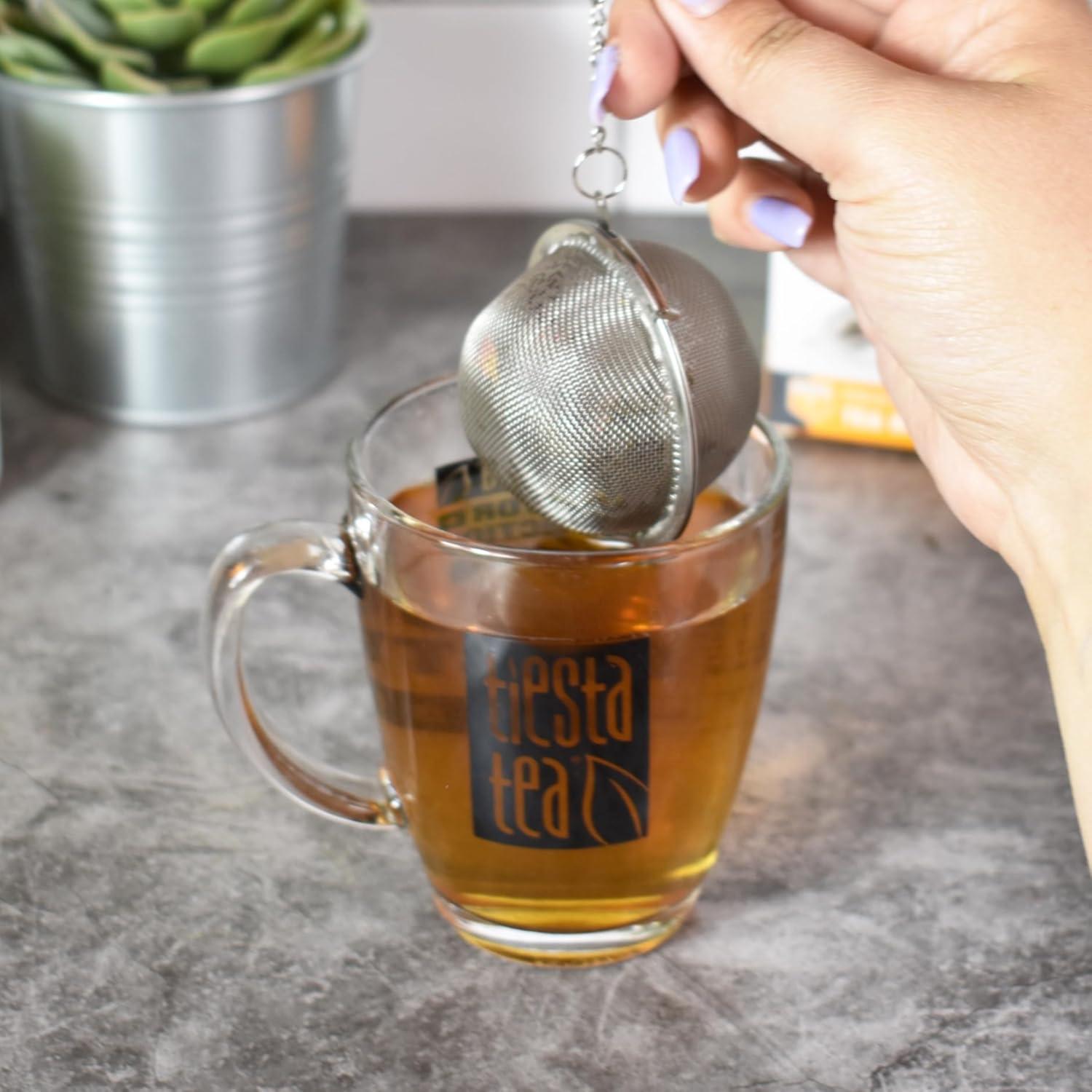 Tiesta Tea - Stainless Steel Tea Ball Strainer for Loose Leaf Tea, Reusable Infuser with Extra Fine Mesh & Chain, Brews Hot, Iced Tea & Coffee, Small Tea Egg Steeper for One Cup - Holds 1 TBSP of Tea