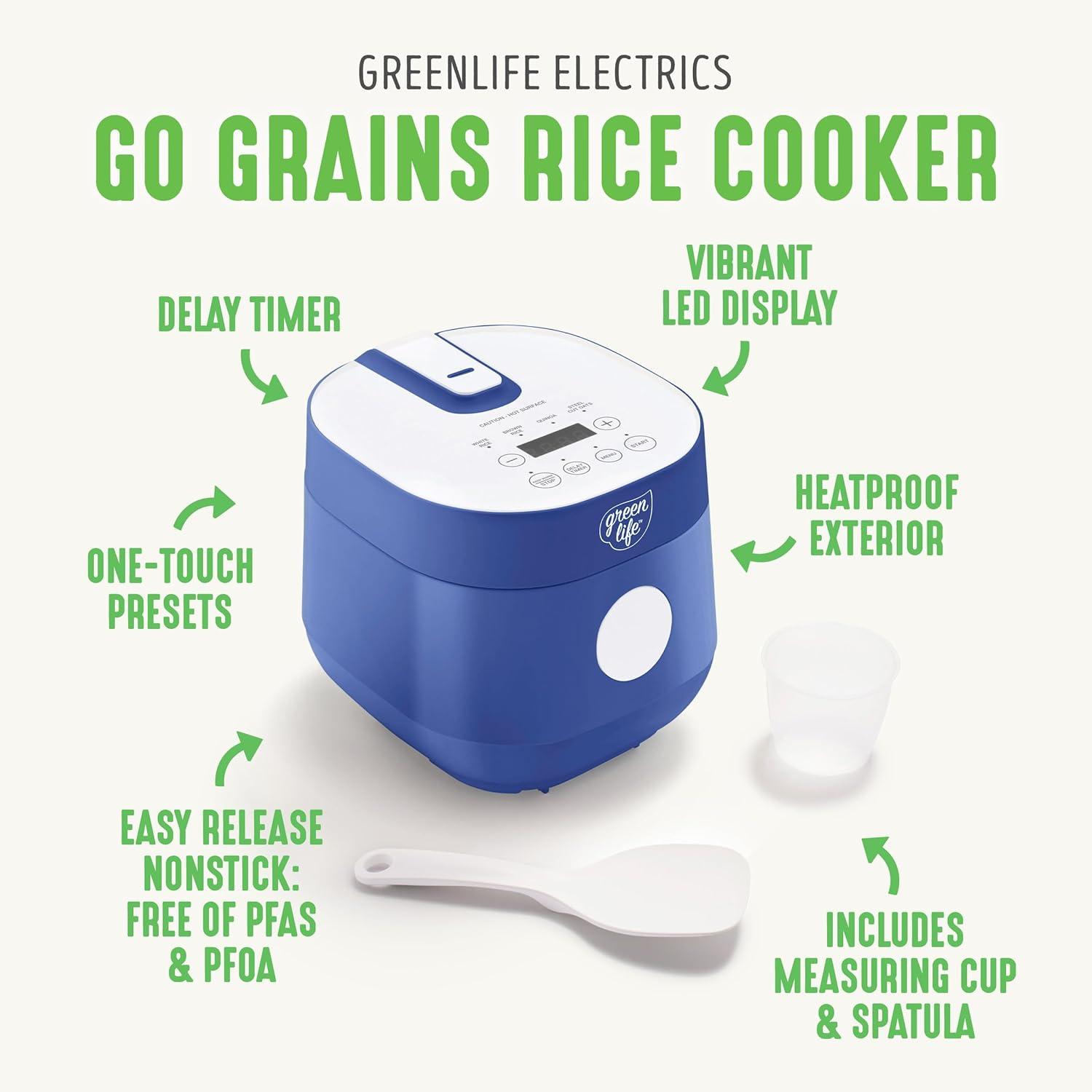 GreenLife Blue and White Ceramic Nonstick Electric Rice Cooker