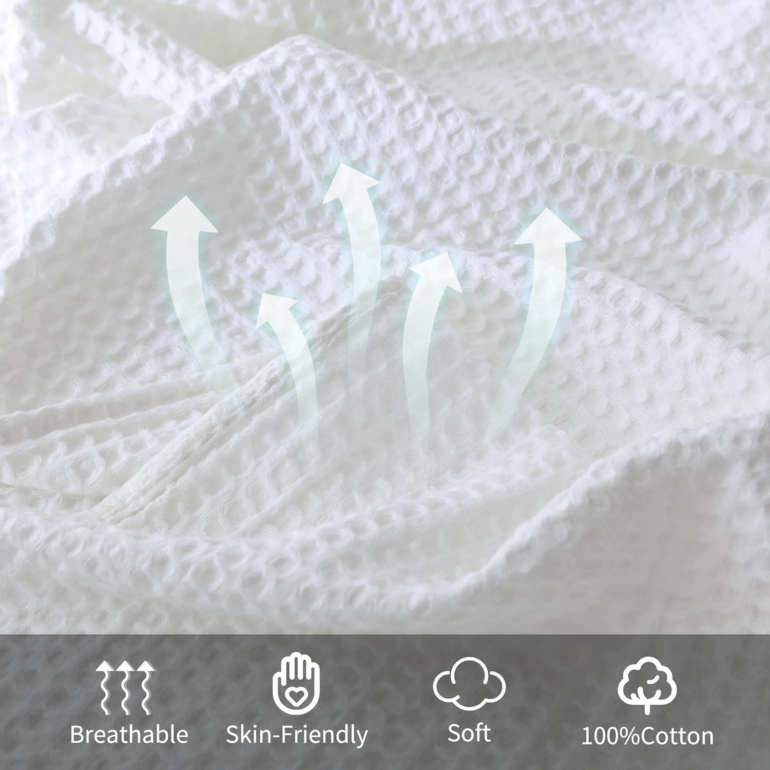 Shunjie.Home 100% Cotton Waffle Bed Blanket Queen Size, Throw Blanket for Couch All Seasons (White, 90x90)