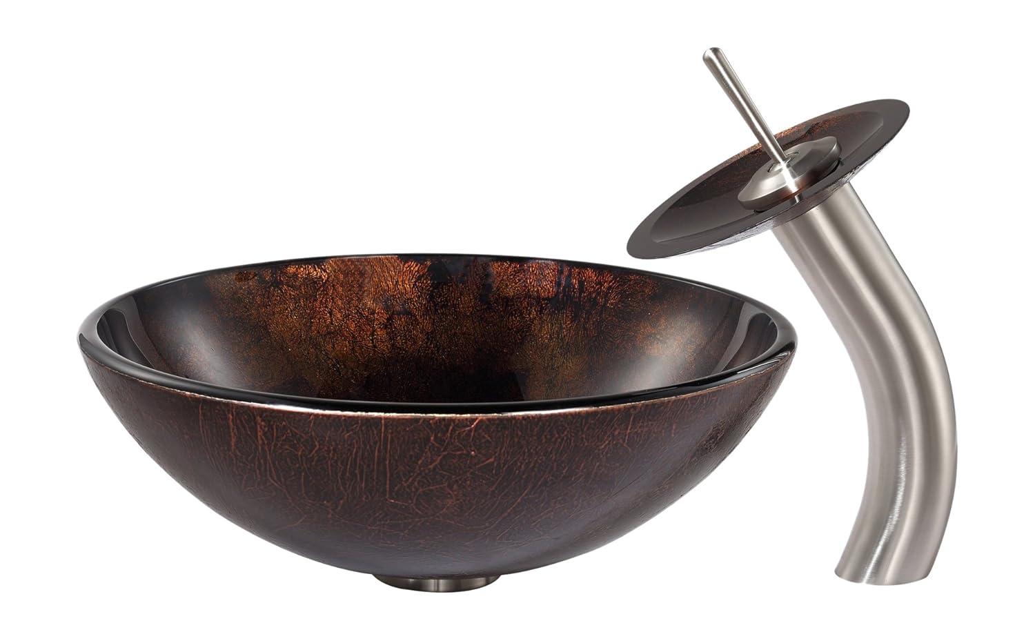 Glass Circular Vessel Bathroom Sink with Faucet