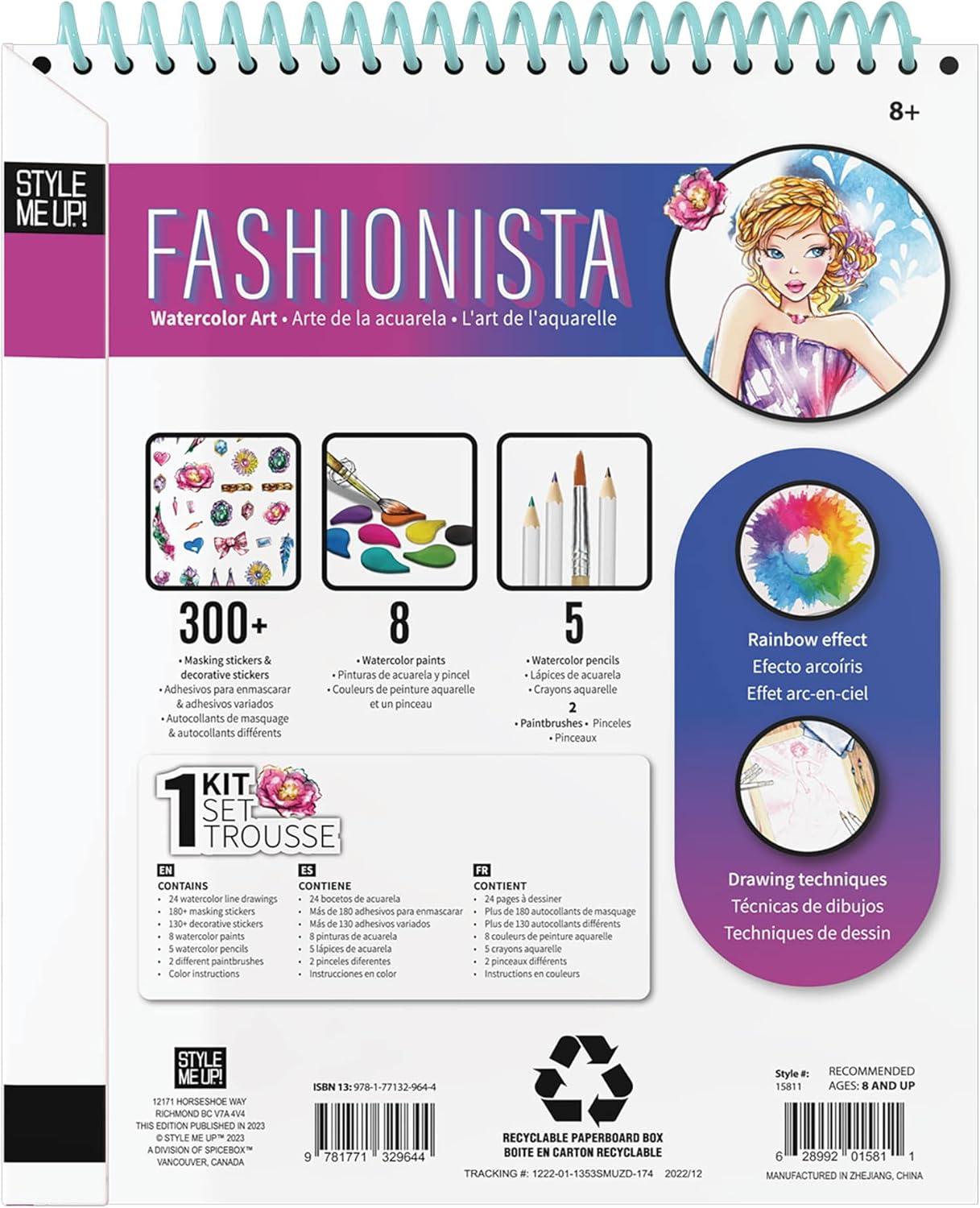 Style Me Up: Fashionista, Watercolor Painting Kit, Includes 24 Templates, Detailed Booklet Teaches Kids Basics of Watercolor Painting, For Ages 8 and up