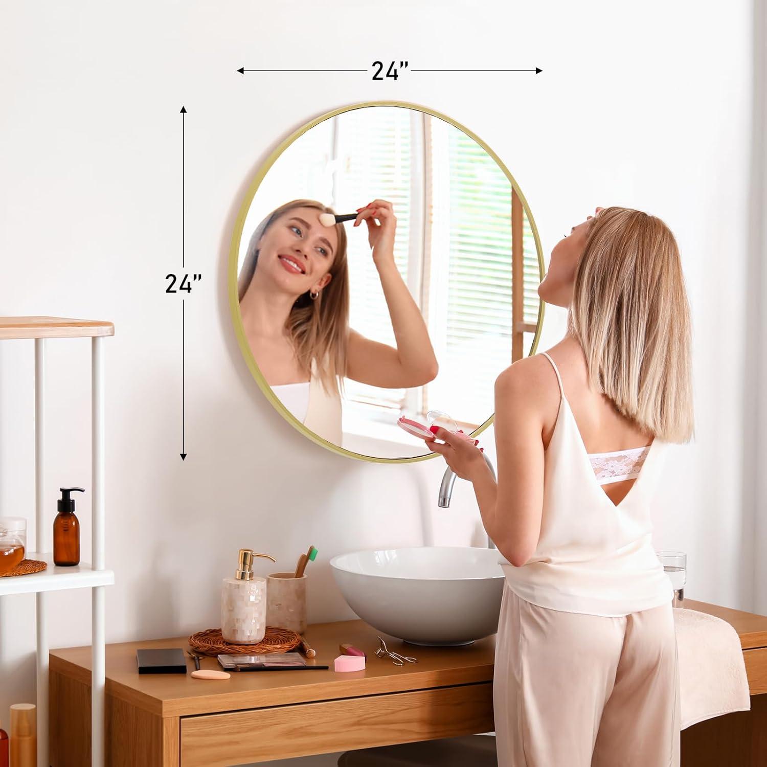 gold Round Wall Mirror, Bathroom Mirrors for Over Sink, Circle Mirror for Bathroom, Entryway, Bedroom, Vanity (24 Inch)