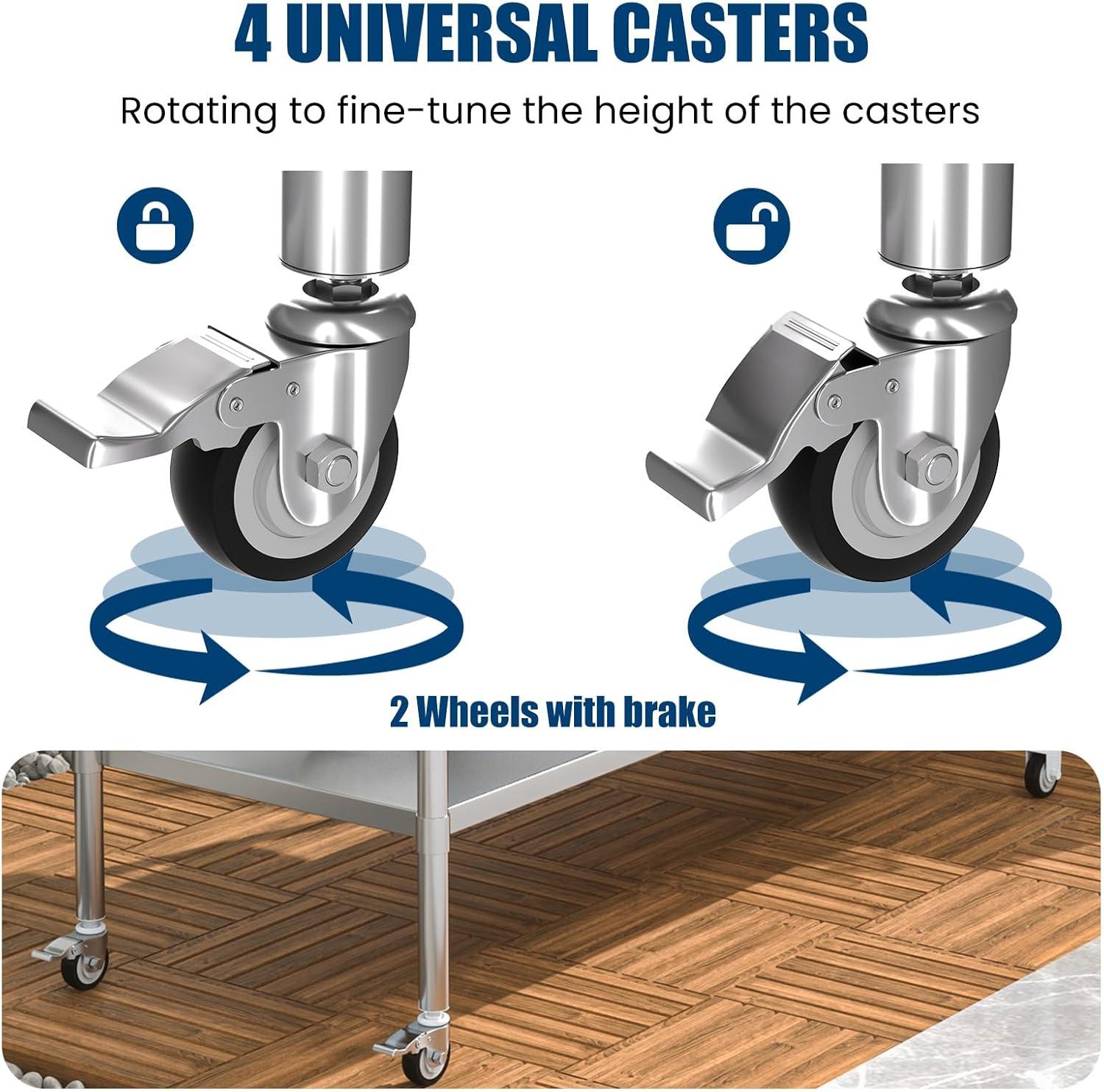 60-Inch Stainless Steel Work Table with Wheels and Undershelf