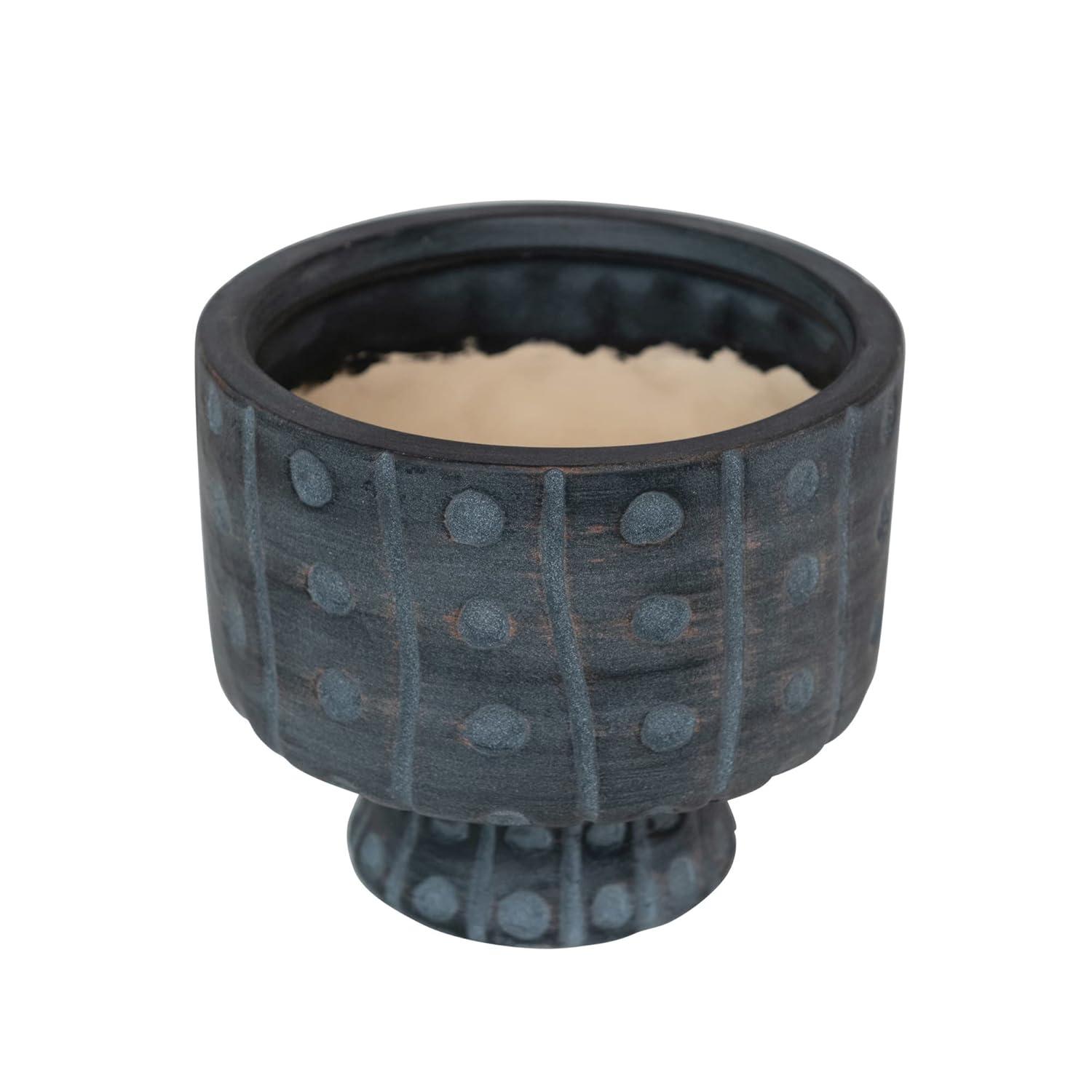 Creative Co-Op Stoneware Footed Embossed Dots and Designs, Matte Black Pots and Planters, 7" L x 7" W x 6" H