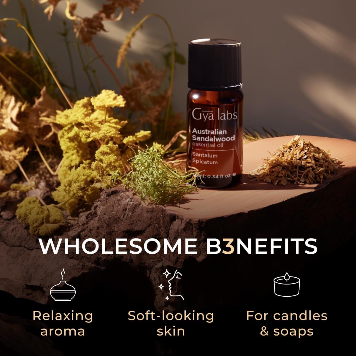 Gya Labs Sandalwood Essential Oils for Diffuser, Natural Sandalwood Oil for Hair, Skin, Massage, & Perfume -0.34 fl oz