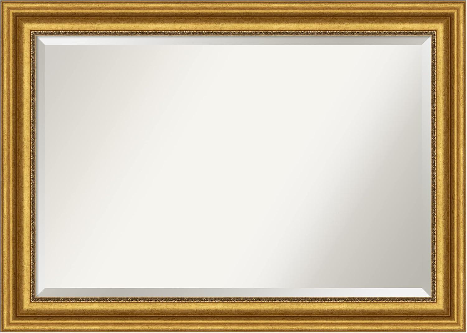 42"x30" Non-Beveled Parlor Gold Wall Mirror - Amanti Art: Modern Rectangle, Polystyrene Frame