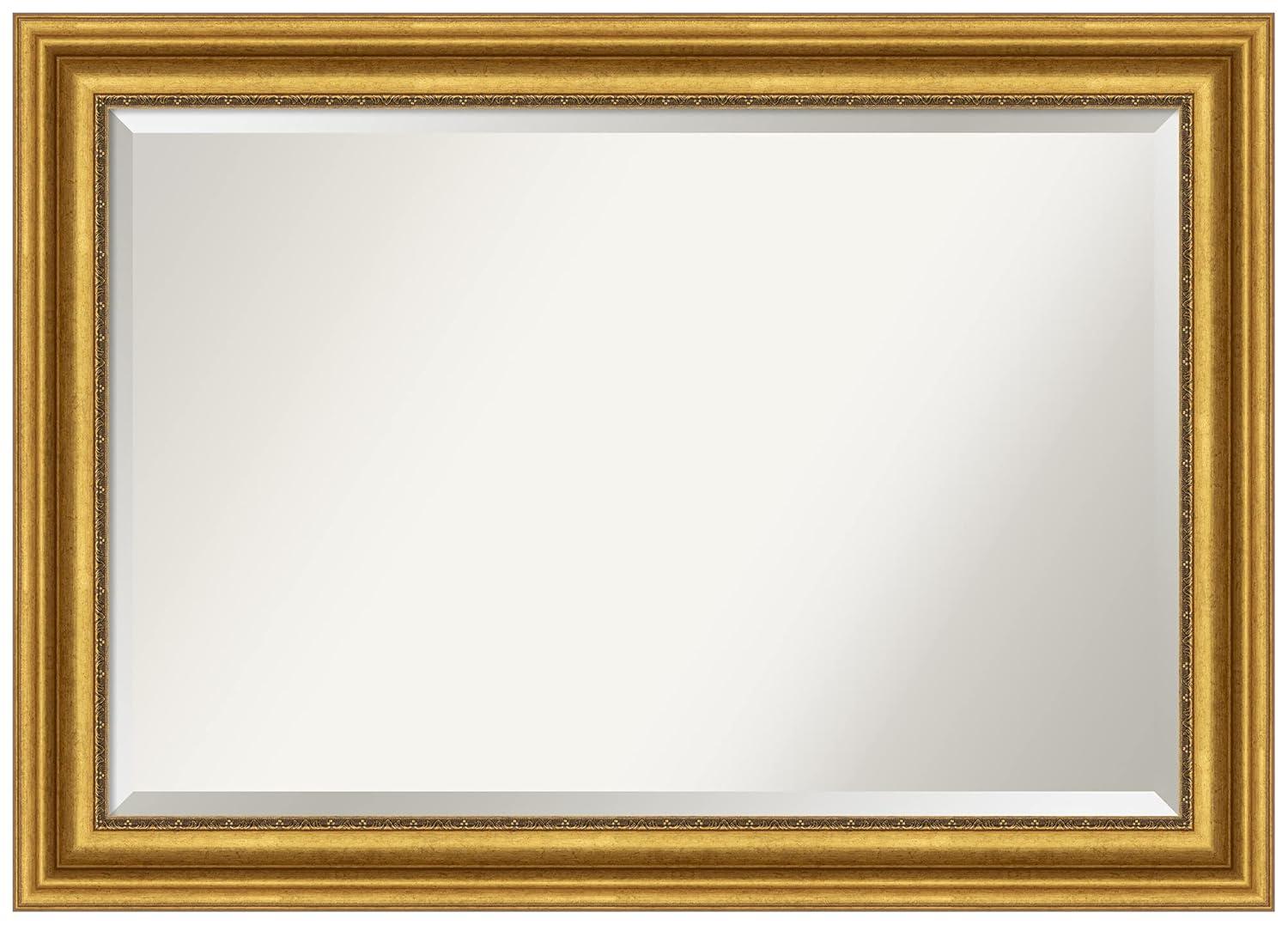 42"x30" Non-Beveled Parlor Gold Wall Mirror - Amanti Art: Modern Rectangle, Polystyrene Frame