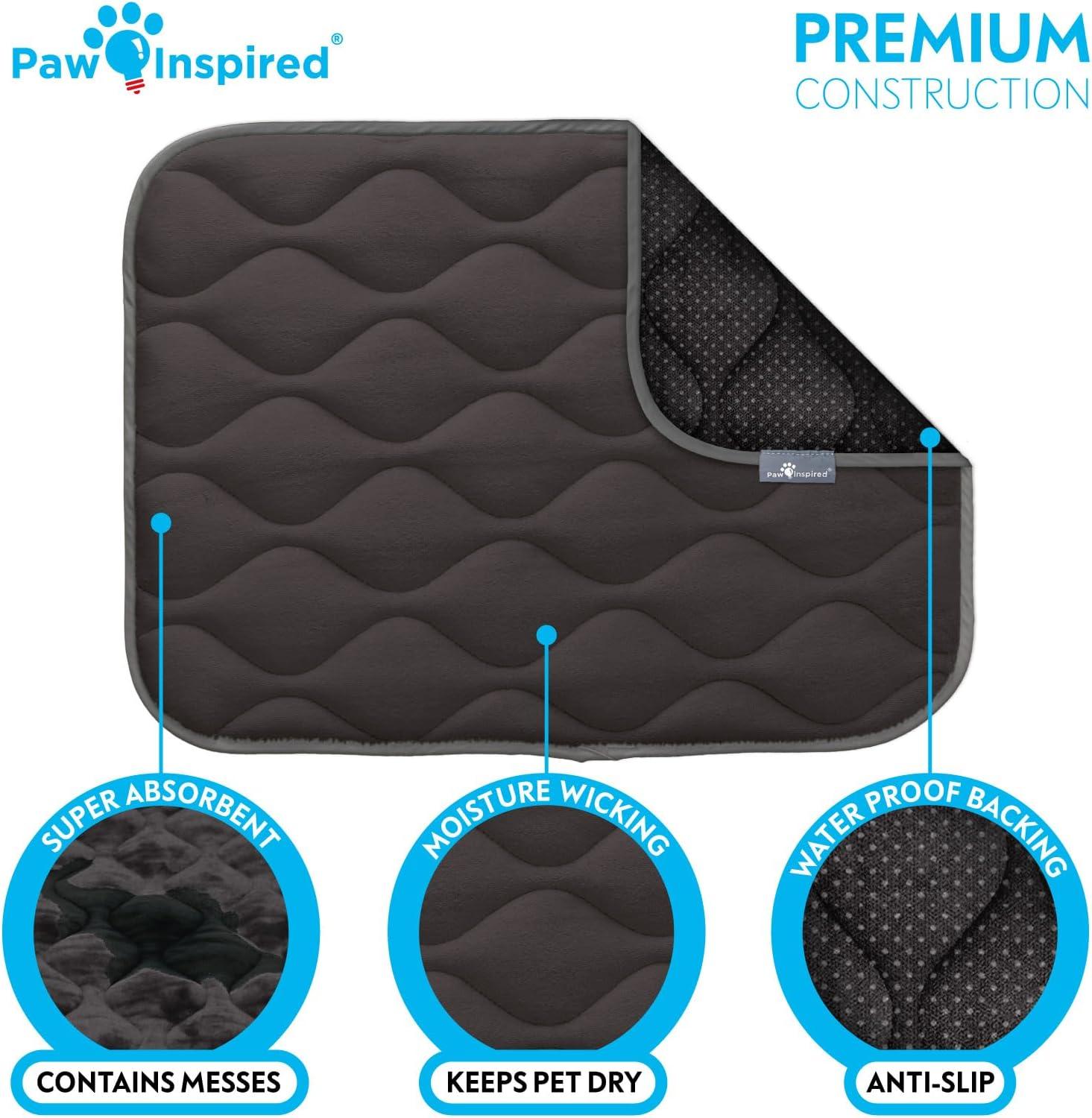 Paw Inspired Washable Padded 24" Crate Mats for Dogs | 23” x 17” Size, Fits 24-inch Kennels | Anti-Slip, Leakproof, Waterproof, Reusable Plush Pet Pads (Gray)