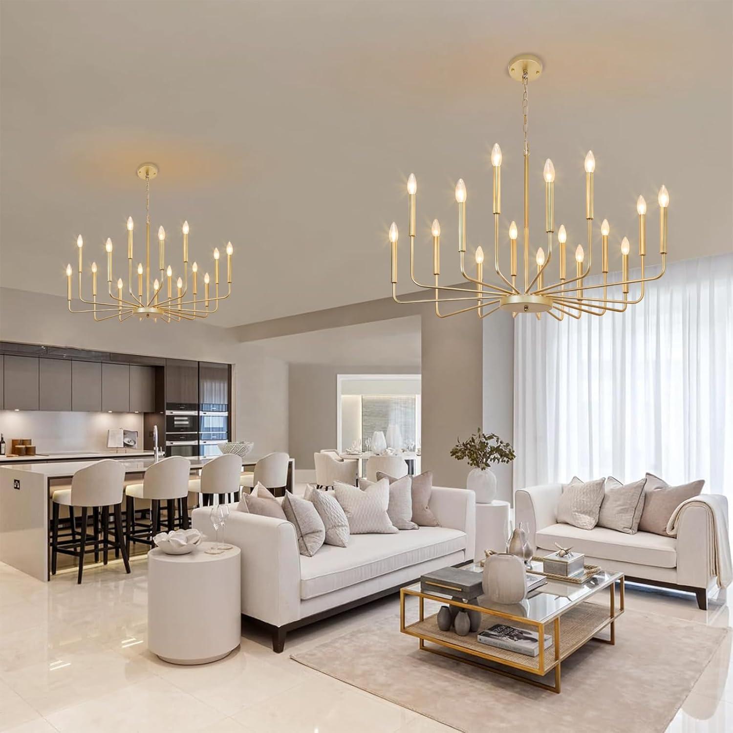 Farmhouse Gold Chandeliers for Dining Room, 16-Light Modern Candle Chandelier Light Fixture, Rustic Industrial Metal Chandeliers for Living Room, Kitchen, Staircase, Entryway, Foyer