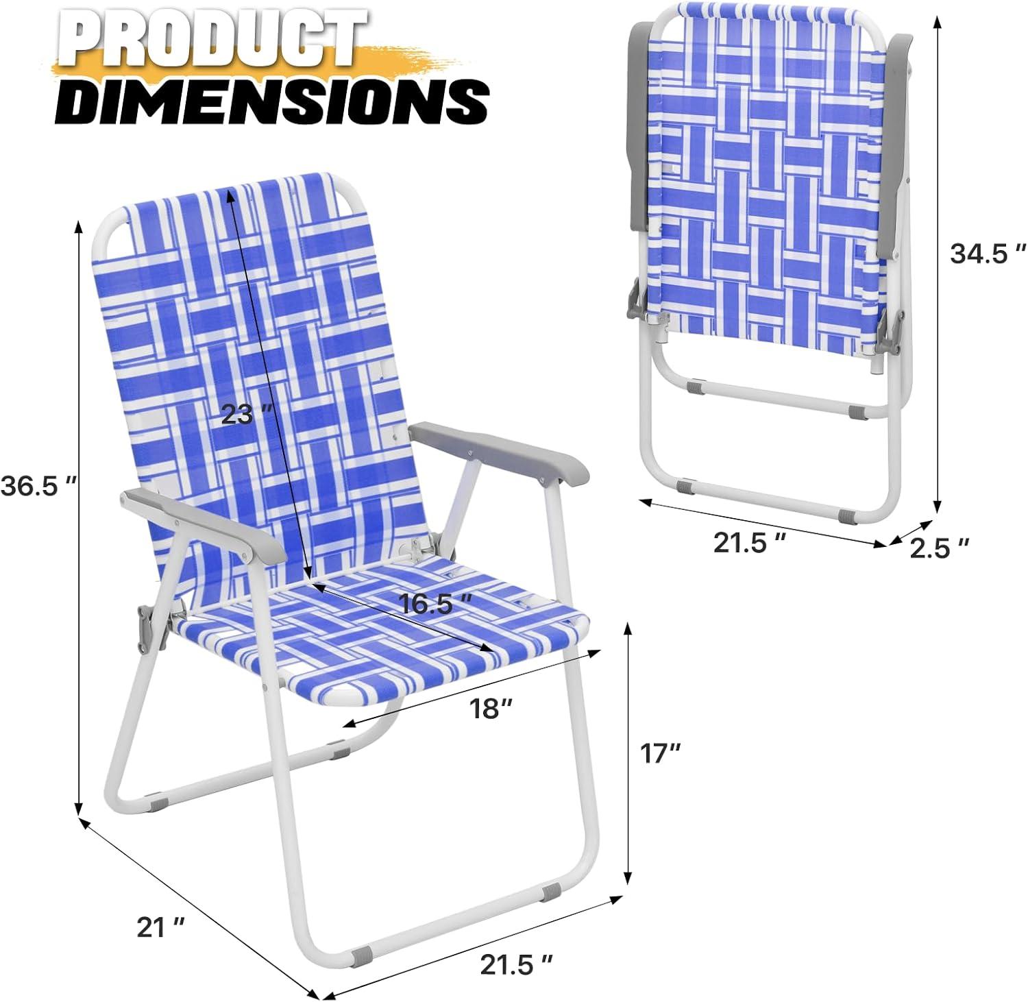 Blue Foldable Alloy Steel Camping Chairs with Armrests, Set of 2