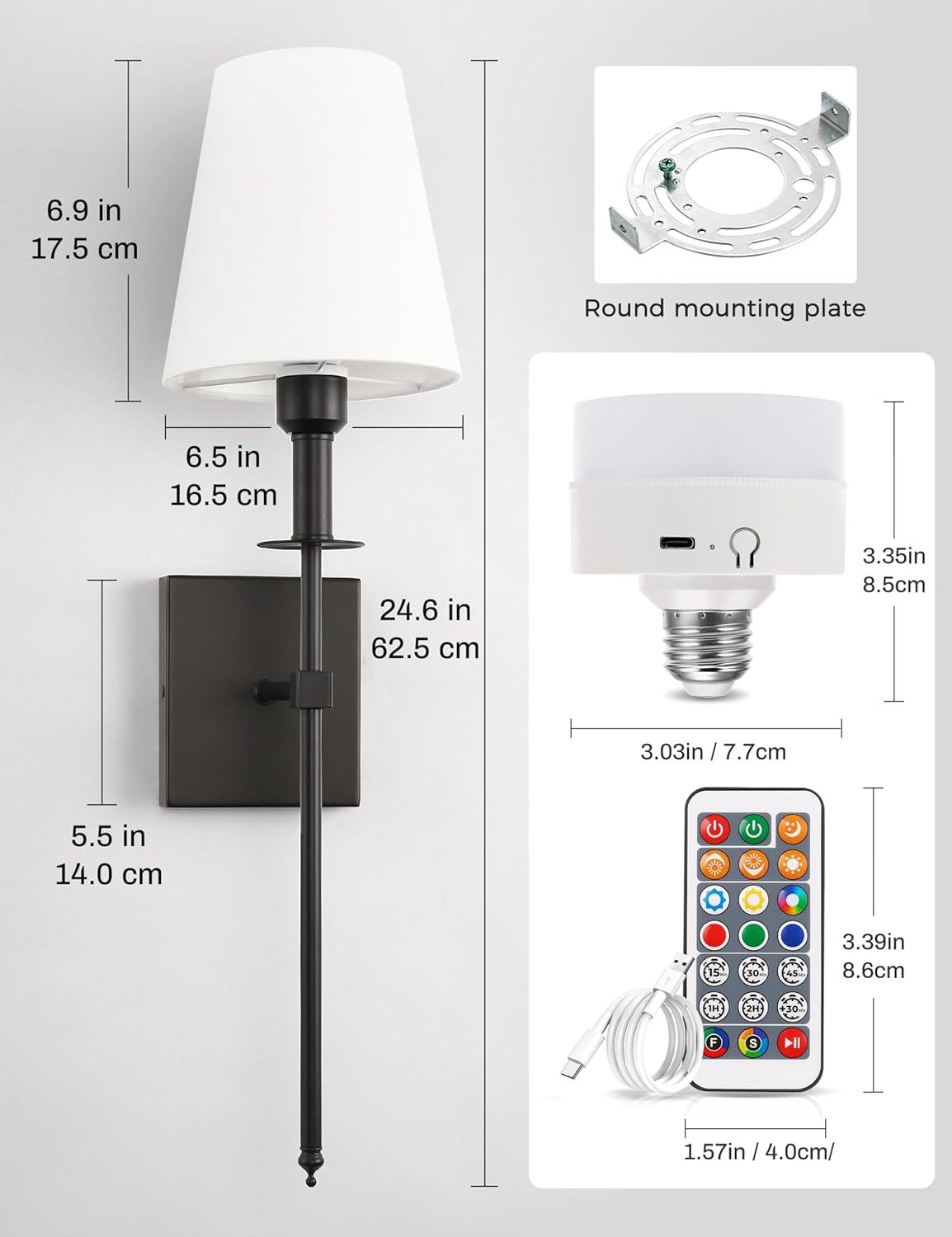 Battery Operated Black Wall Sconce Set Of 2,not Hardwired Fixture Wireless Wall Light ,dimmable Picture Sconces Cordless ,Easy To Install Battery Powered Lamp,for Bedroom, Lounge, Farmhouse Gallery