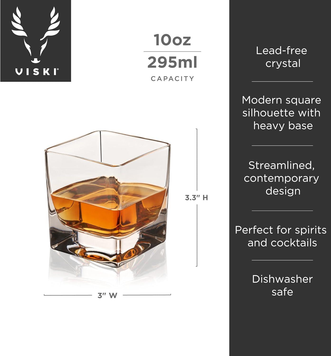 Viski 10oz Clear Crystal Square Rocks Glass Set