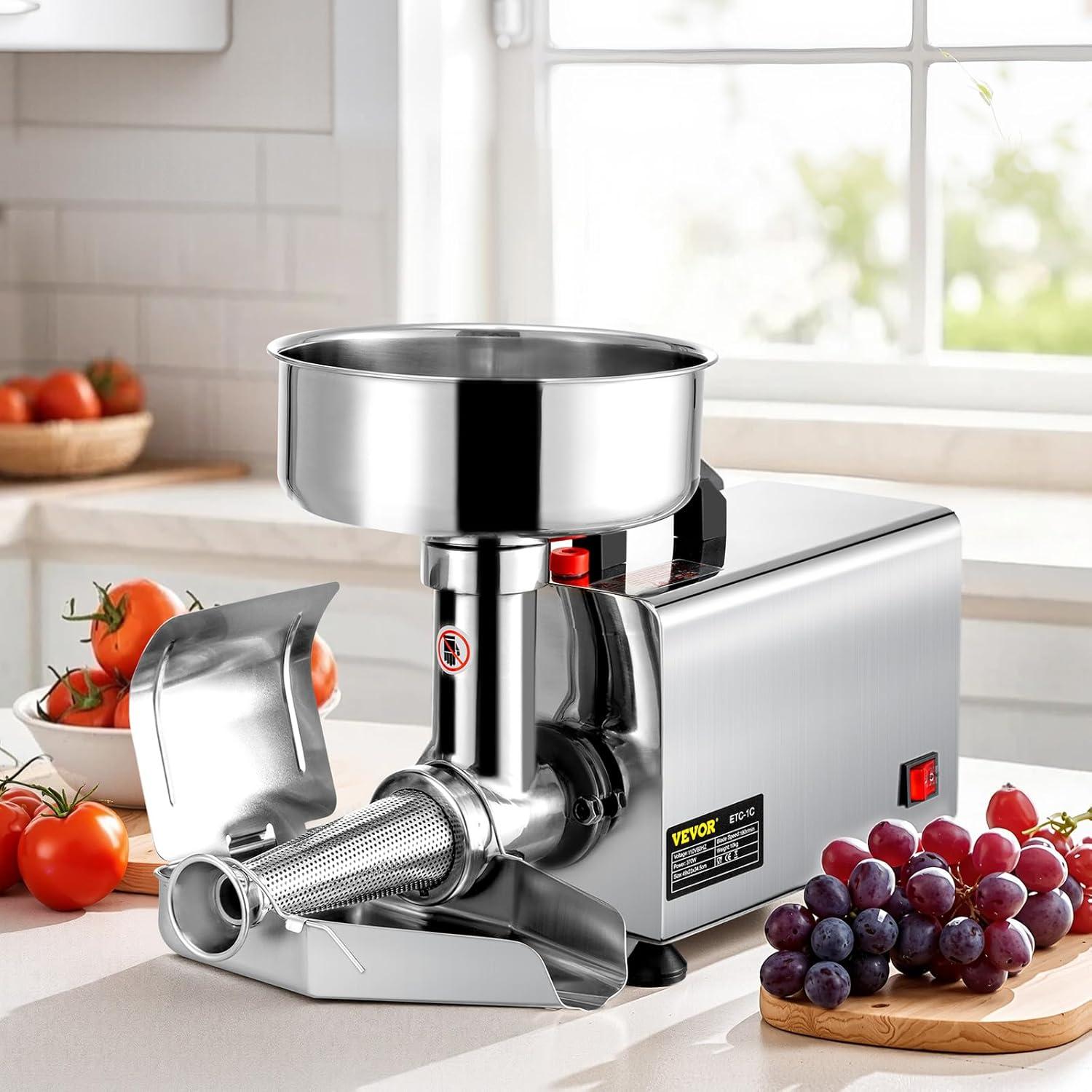 Stellweilan Tessberg 110V Electric Tomato Strainer 370W Commercial Grade Tomato Milling Machine Stainless Steel Tomato Press and Strainer 90-160 Kg/H Pure Copper Motor Food Strainer and Sauce Maker