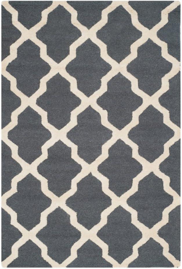 SAFAVIEH Cambridge Liam Geometric Wool Area Rug, Dark Grey/Ivory, 5' x 8'