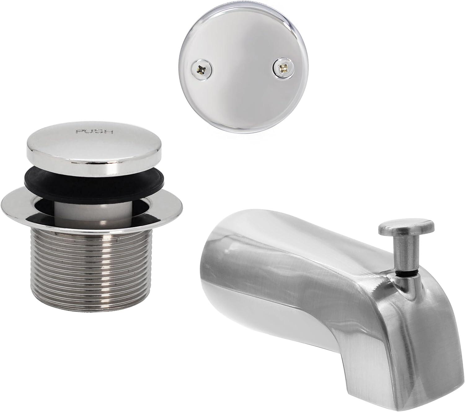 Westbrass 5-1/4" Front Diverter Tub Spout with Tip-Toe Drain and 2-Hole Overflow Trim CO531-26
