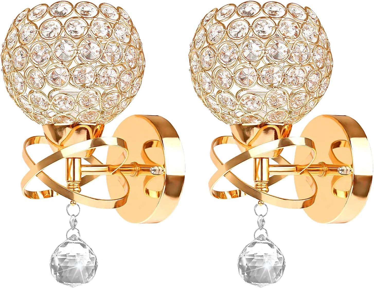 Gold Wall Sconces Set of Two, Modern Crystal Wall Light with E26 Socket Hardwired Sconces Wall Lighting Bedside Wall Lamp Crystal Decor Wall Mount Light Fixture for Living room, Bedroom, Hallway