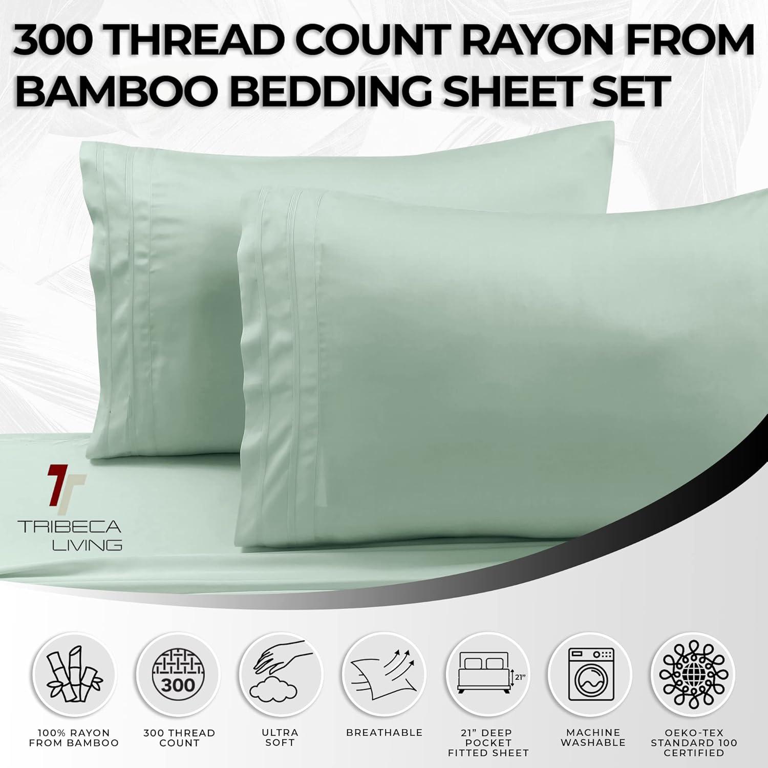 Tribeca Living BAMB300SSCKSA 300 TC Rayon from Bamboo Deep Pocket Sheet, 4 Piece Set, Sage Green