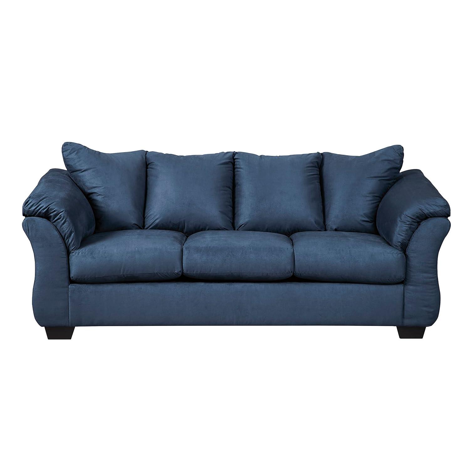 Roundhill Furniture Aruca Navy Blue Microfiber Pillow Back Sofa and Loveseat Set