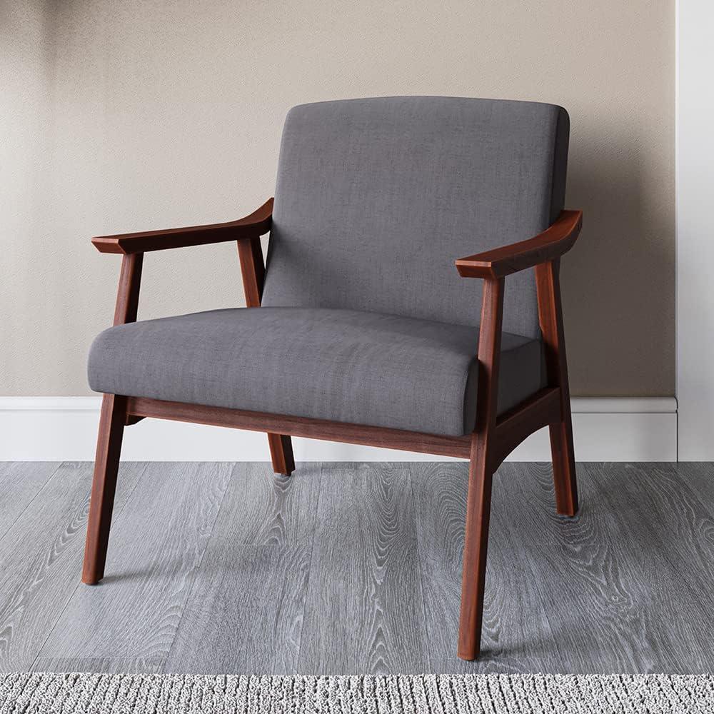 Gray Faux Leather Mid-Century Modern Accent Chair with Wood Frame