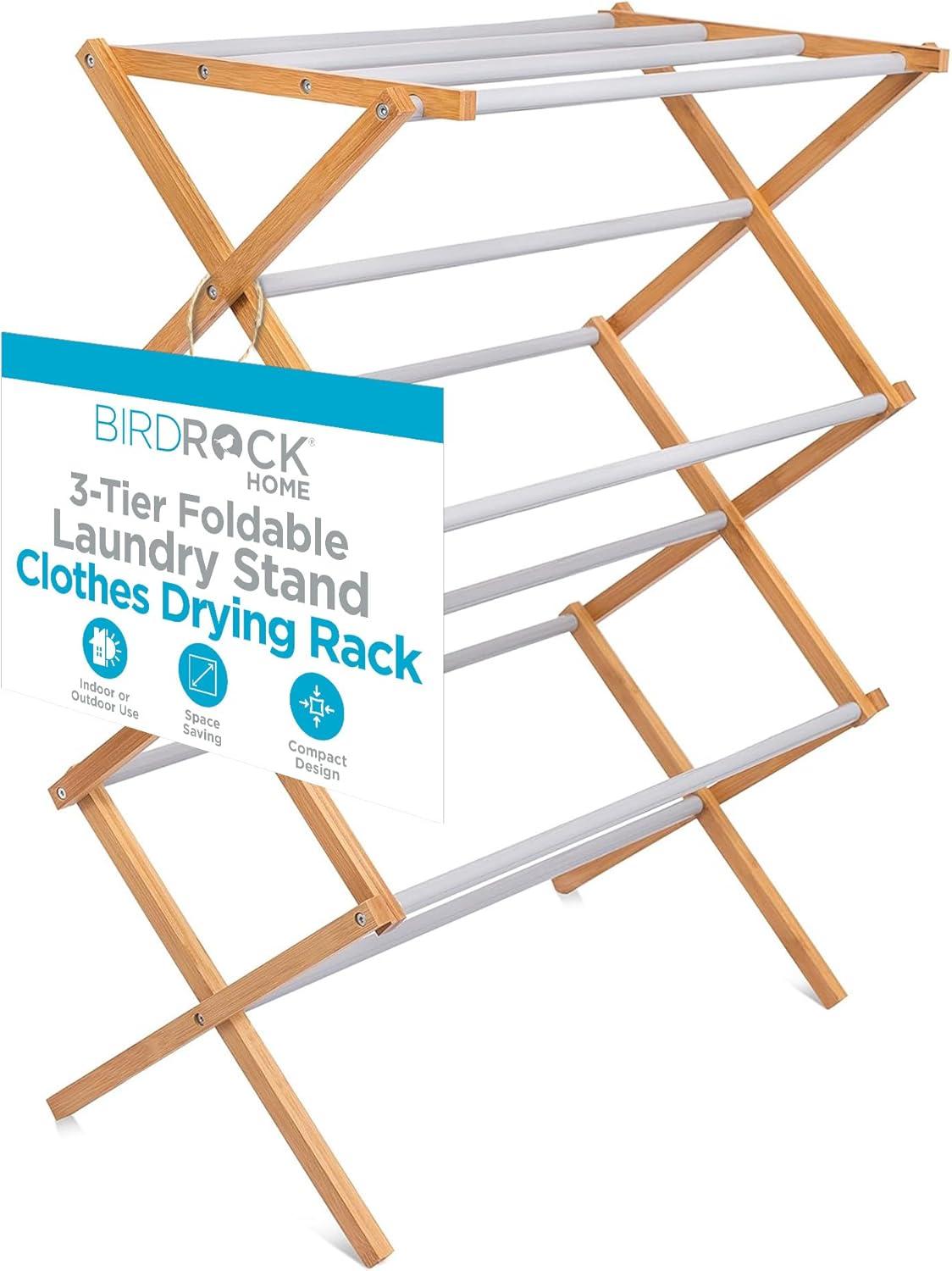 3-Tier Bamboo and Steel Collapsible Clothes Drying Rack