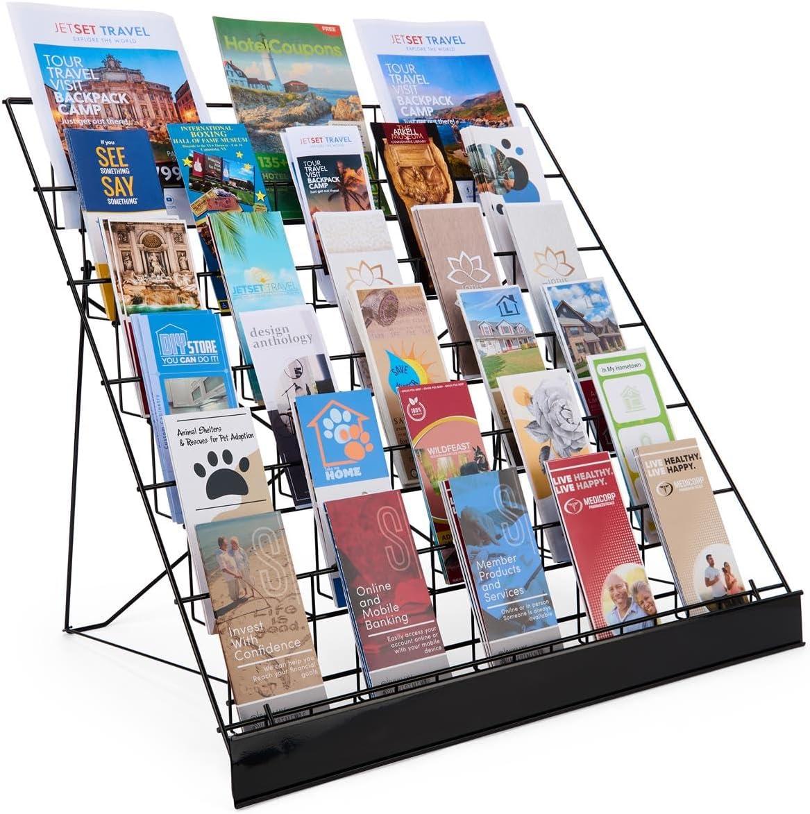 Wire Display Rack for Countertop Use, 6 Open Tiers Accommodate Literature of Varying Sizes, Includes Sign Channel - Black (WRC6T2925)