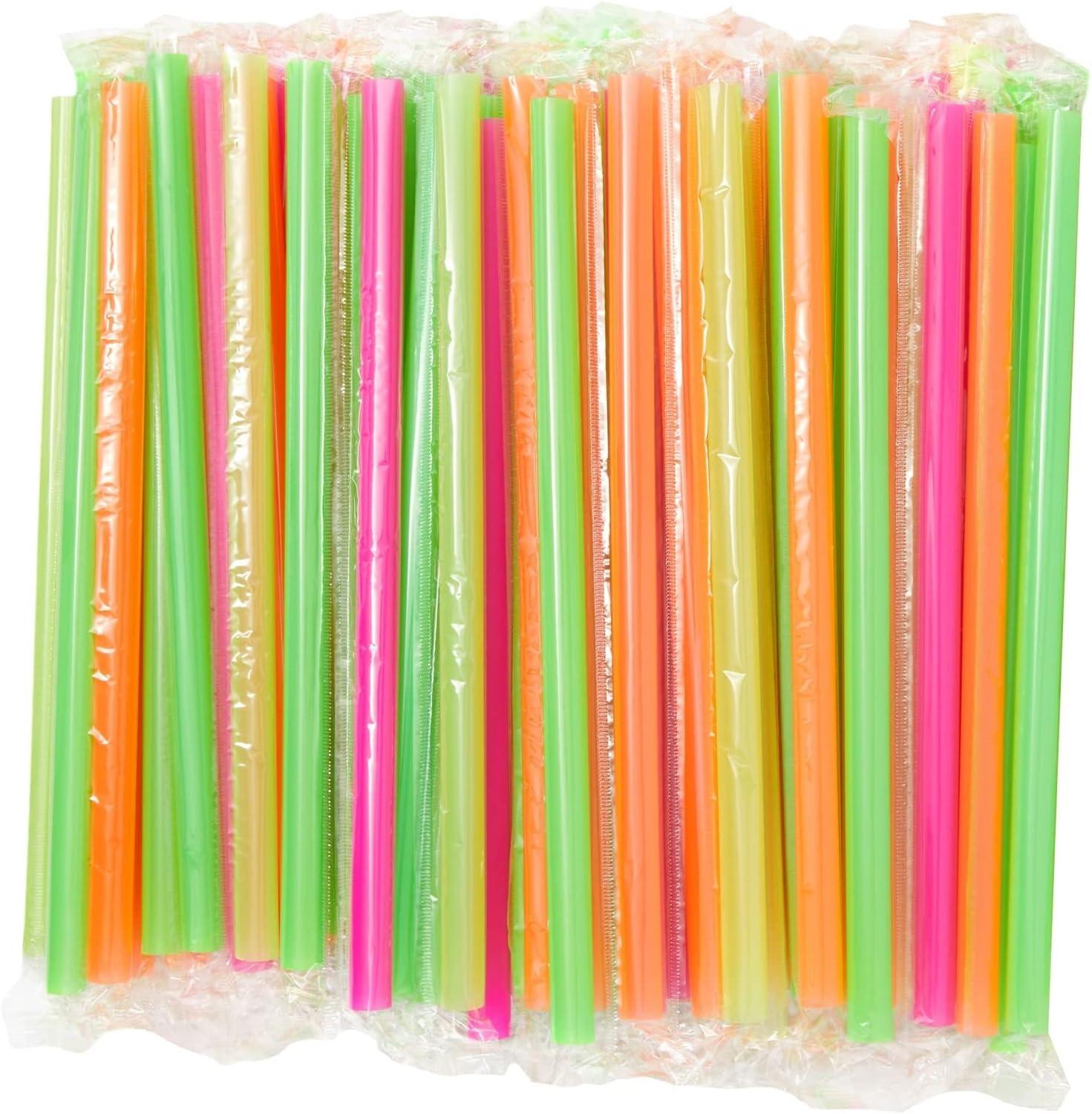 Juvale 100 Pack Jumbo Straws Individually Wrapped for Milkshakes, Smoothies, 4 Colors, 10 x 0.5 in