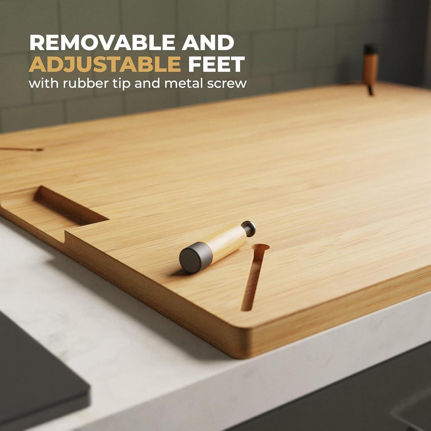 Prosumer's Choice Bamboo Stovetop Cover Cutting Board with Adjustable Legs - Large Size