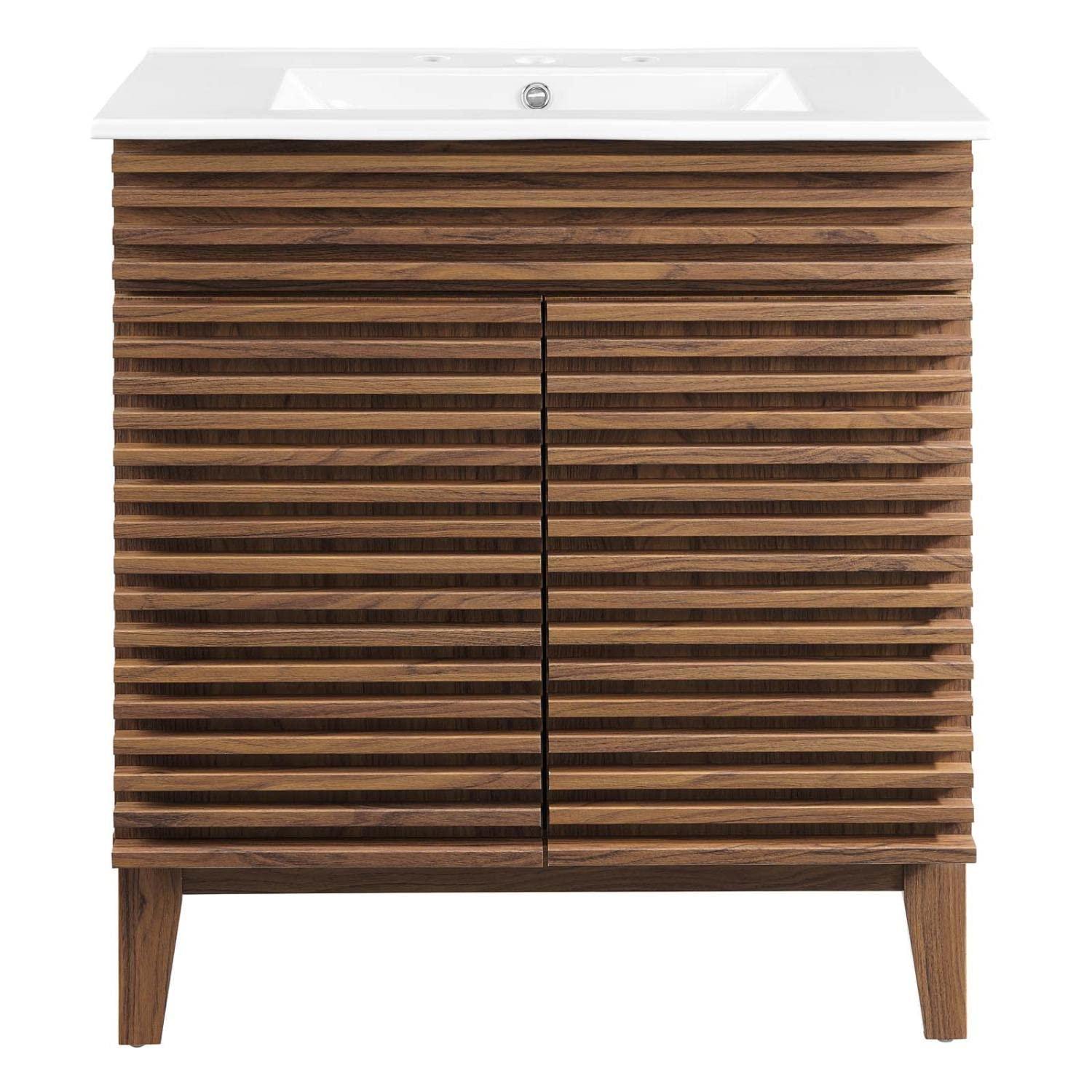 Modway Render Vanity with Sink-Floor, 30 Inch, Walnut White