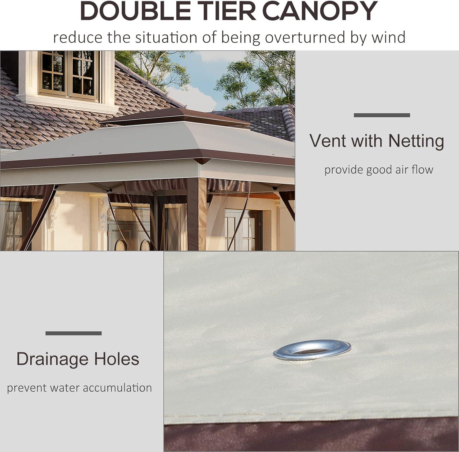 Outsunny 12' x 12' Pop Up Canopy Heavy Duty Sun Shade Instant Tent Folding with Center Lift Hook Design, 3-Level Adjustable Height, Beige