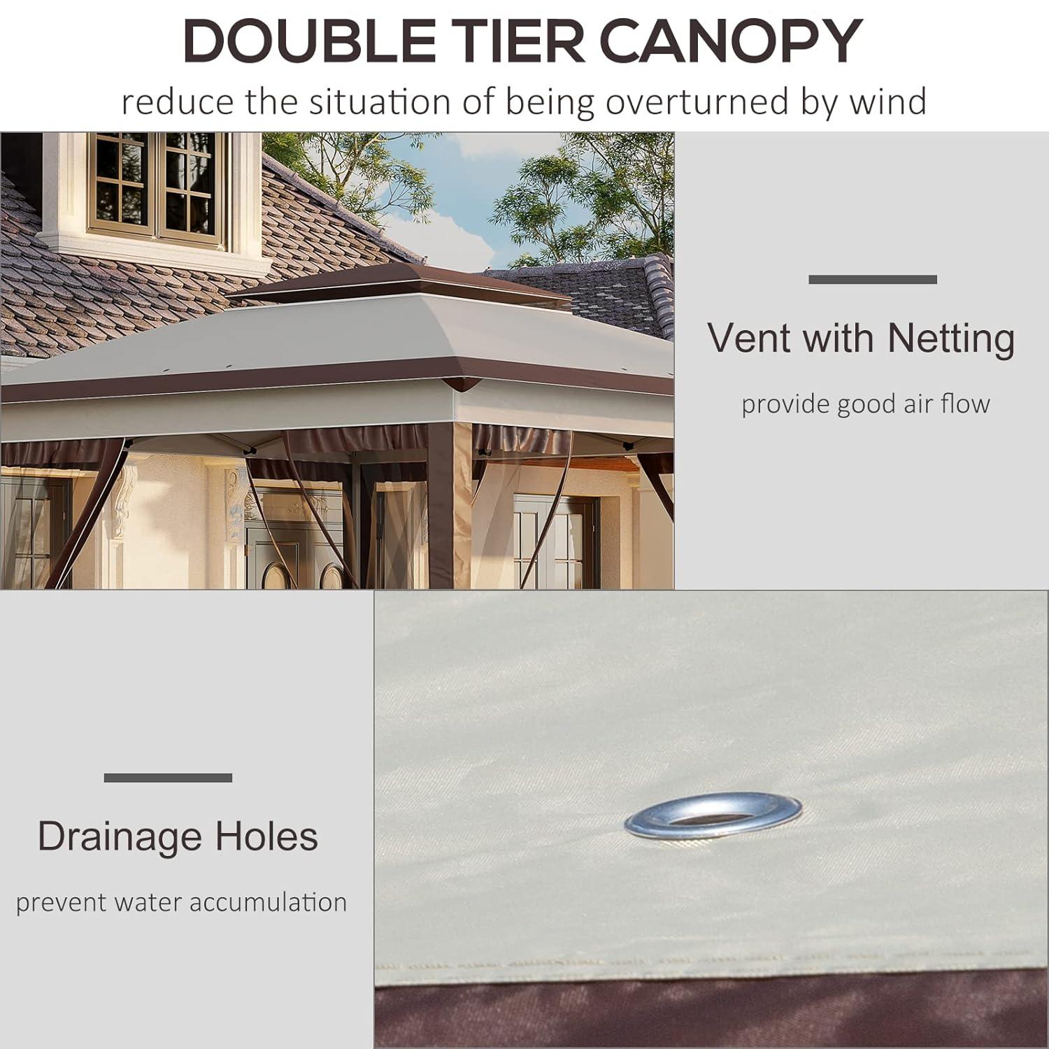 Outsunny 12' x 12' Pop Up Canopy Heavy Duty Sun Shade Instant Tent Folding with Center Lift Hook Design, 3-Level Adjustable Height, Beige