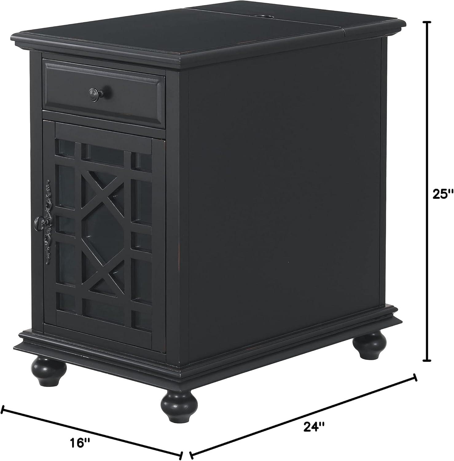 Martin Svensson Home Antique Black Elegant Chairside Table with Power