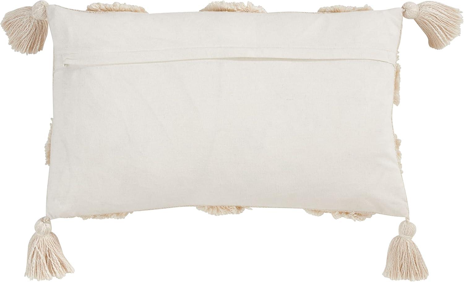 Saro Lifestyle Tufted Diamond Tassel  Decorative Pillow Cover, Beige, 13"x20"