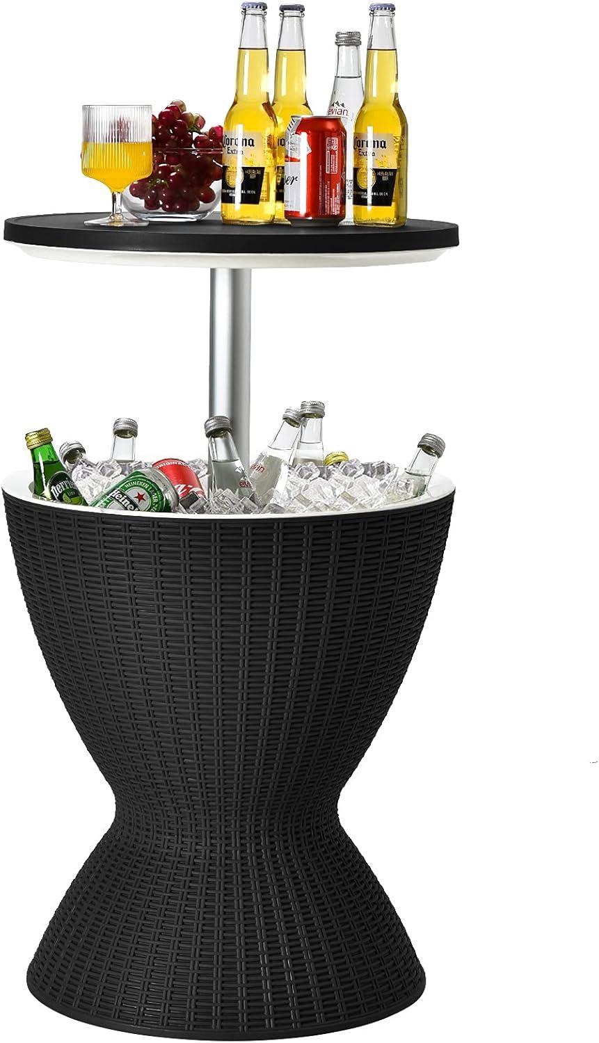 Costway 8 Gallon 3 in 1 Patio Rattan Cooler Bar Table Adjust Ice Bucket Black