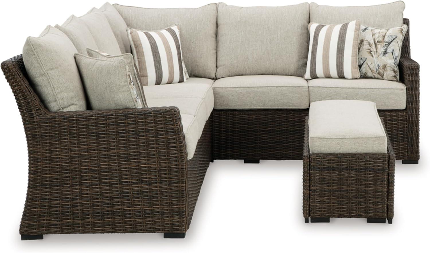 Brook Ranch Beige and Dark Brown Outdoor Sectional with Cushions