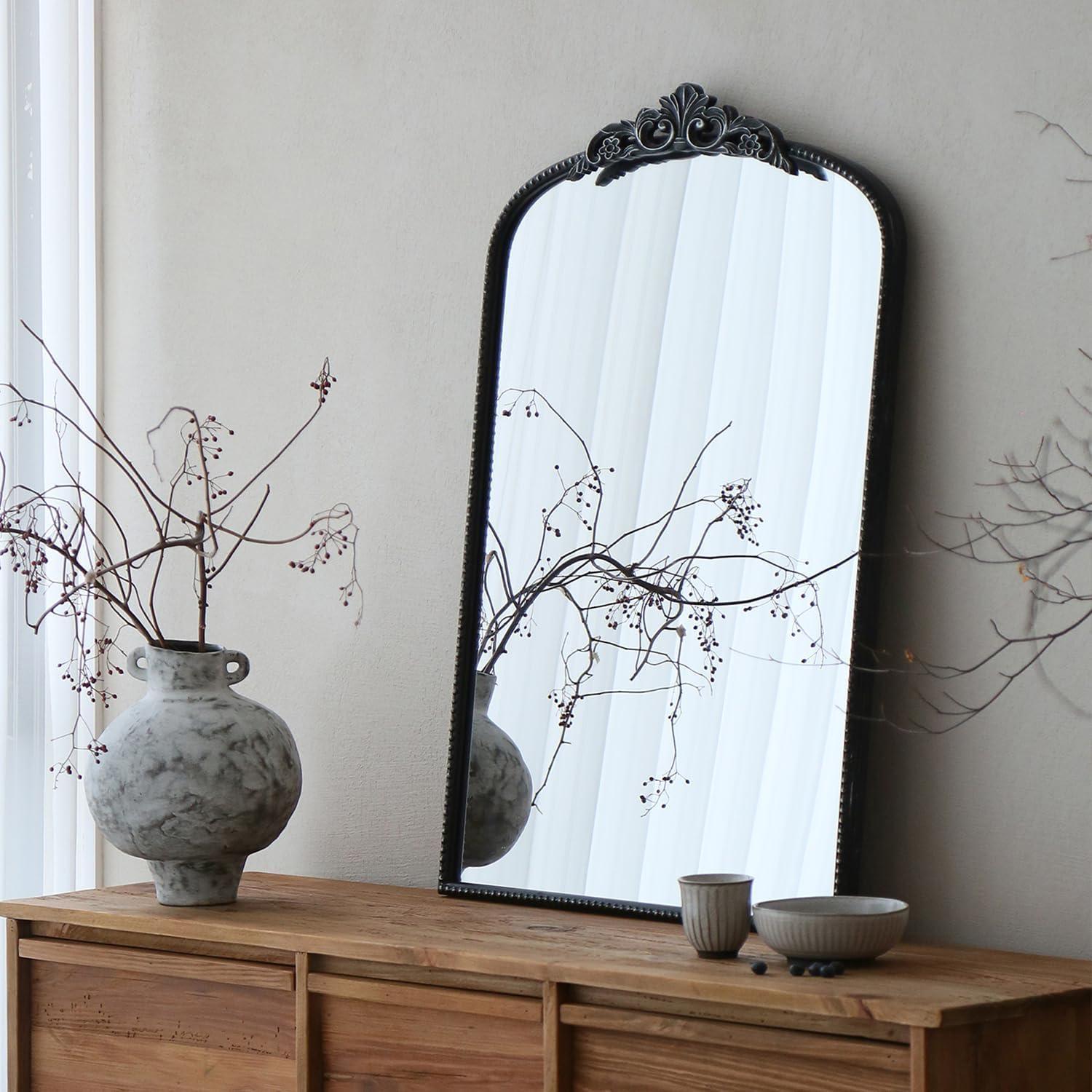 Micasso Black Vintage Wall Mirror, 24x36 Inches Black Decorative Mounted Traditional Arched Mirror for Bathroom Bedroom Living Room, Entryway, Home Wall Decor