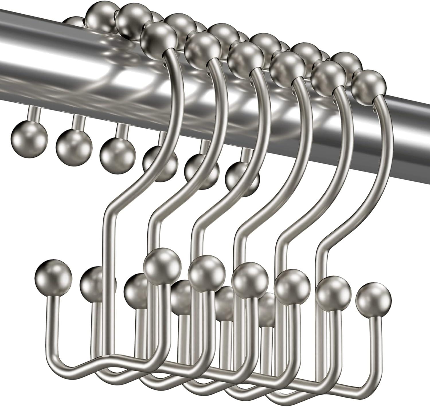 Matte Nickel Double Glide Shower Curtain Hooks, Set of 12