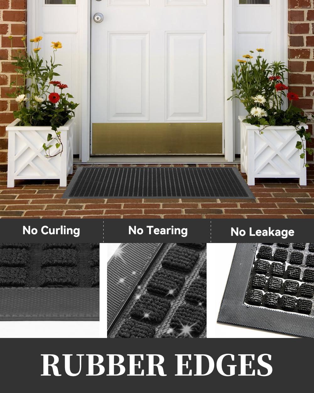 MontVoo-Front Door Mat Outside Entrance Doormat-Outdoor Indoor Door Mat for Entryway-Welcome Mat Thick Durable Rubber Backed Door Entry Mat Non Slip Dirt Trapper Absorbent-Black 17”x30”